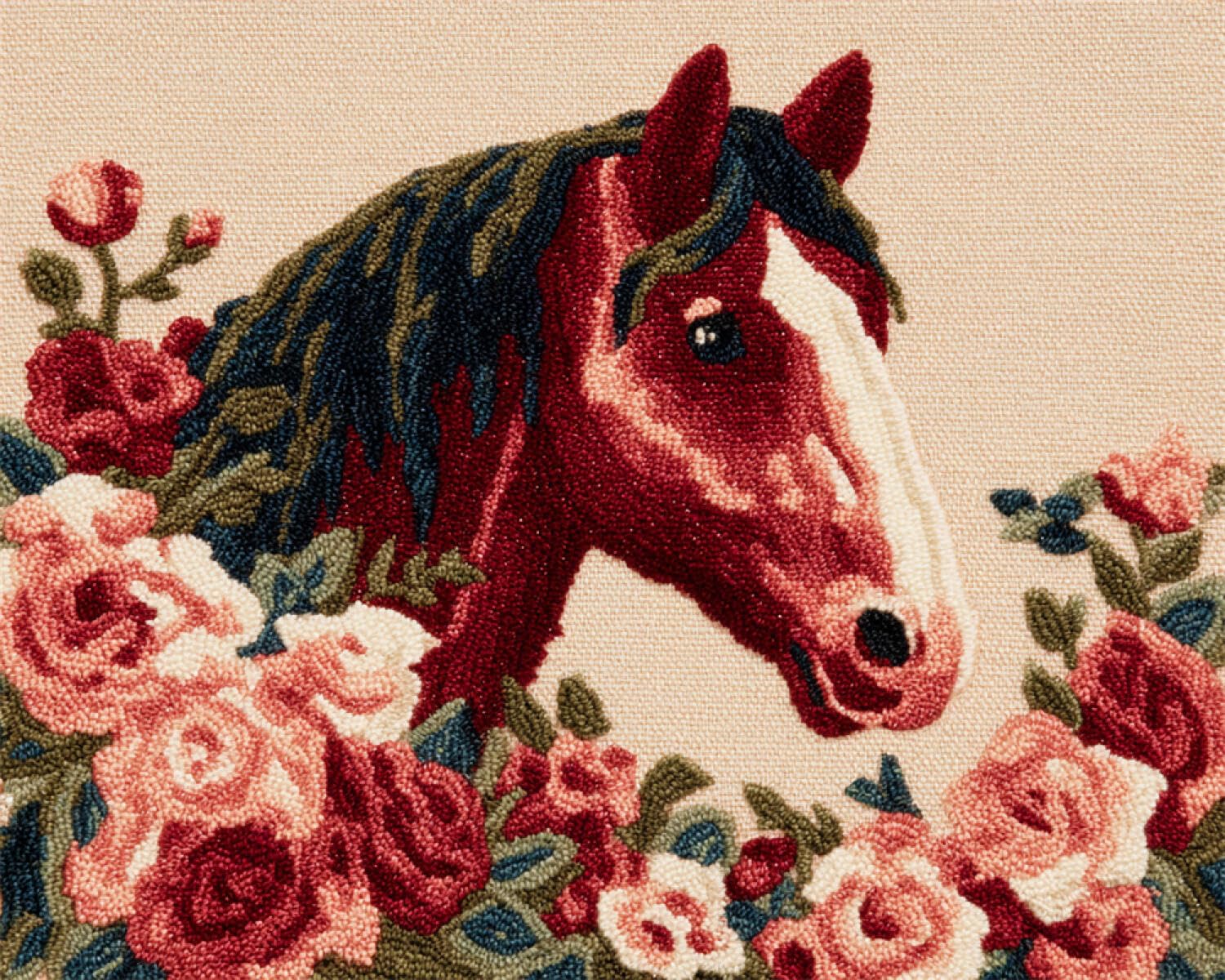Henypt DIY Latch Hook Rug Kits Horses and Flowers 55x75cm