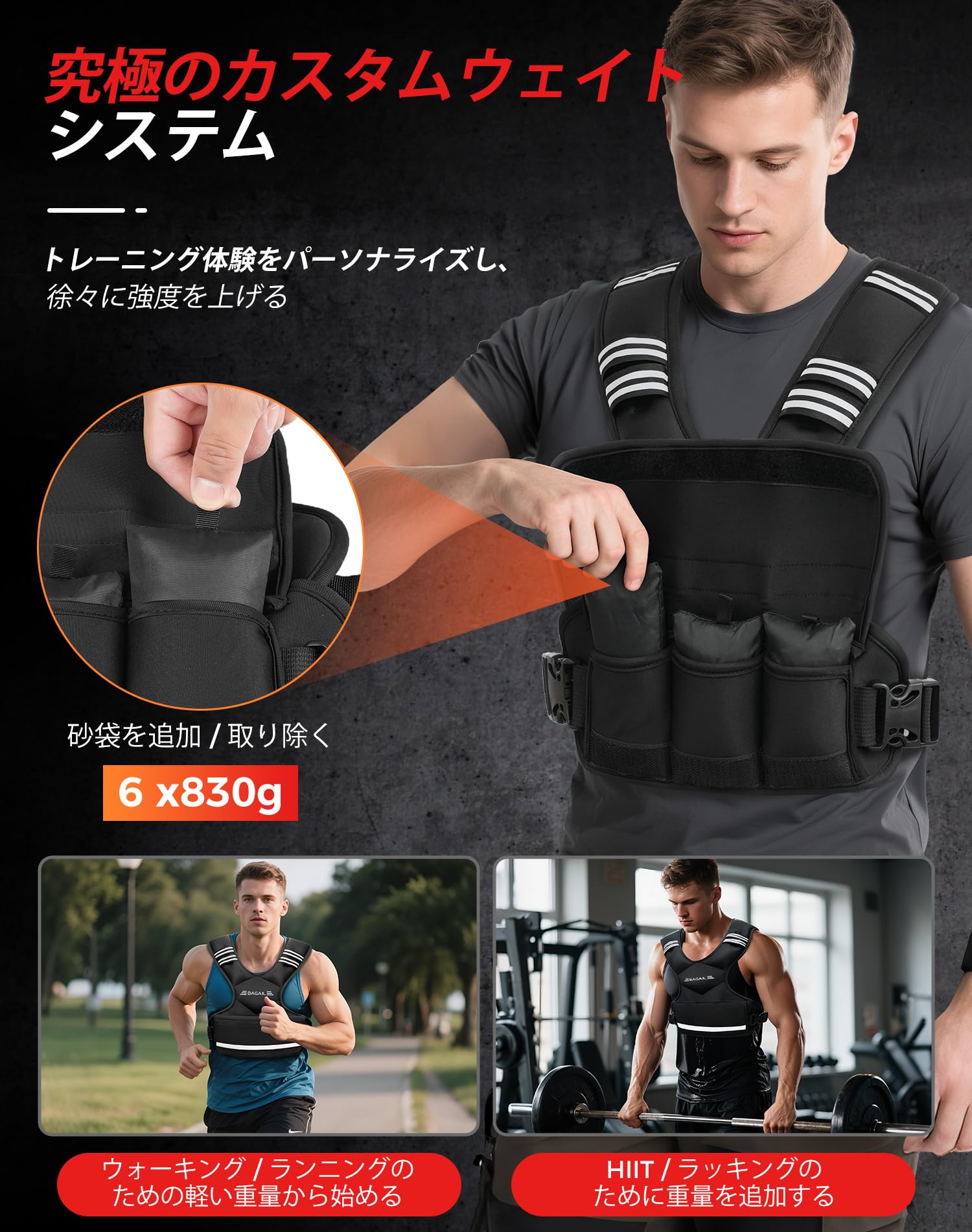 Amazon.co.jp: BAGAIL ウェイトベスト調節式加重ベスト2-5KG / 5-10KG