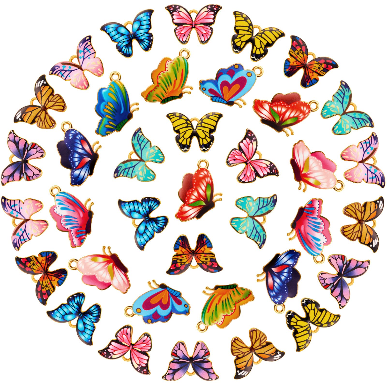 48 Pcs Colorful Butterfly Charms for Jewelry Making Alloy Assorted Butterfly Pendants for Crafts Bracelets Earrings Necklaces Keychains DIY Supplies Gifts for Mother Women