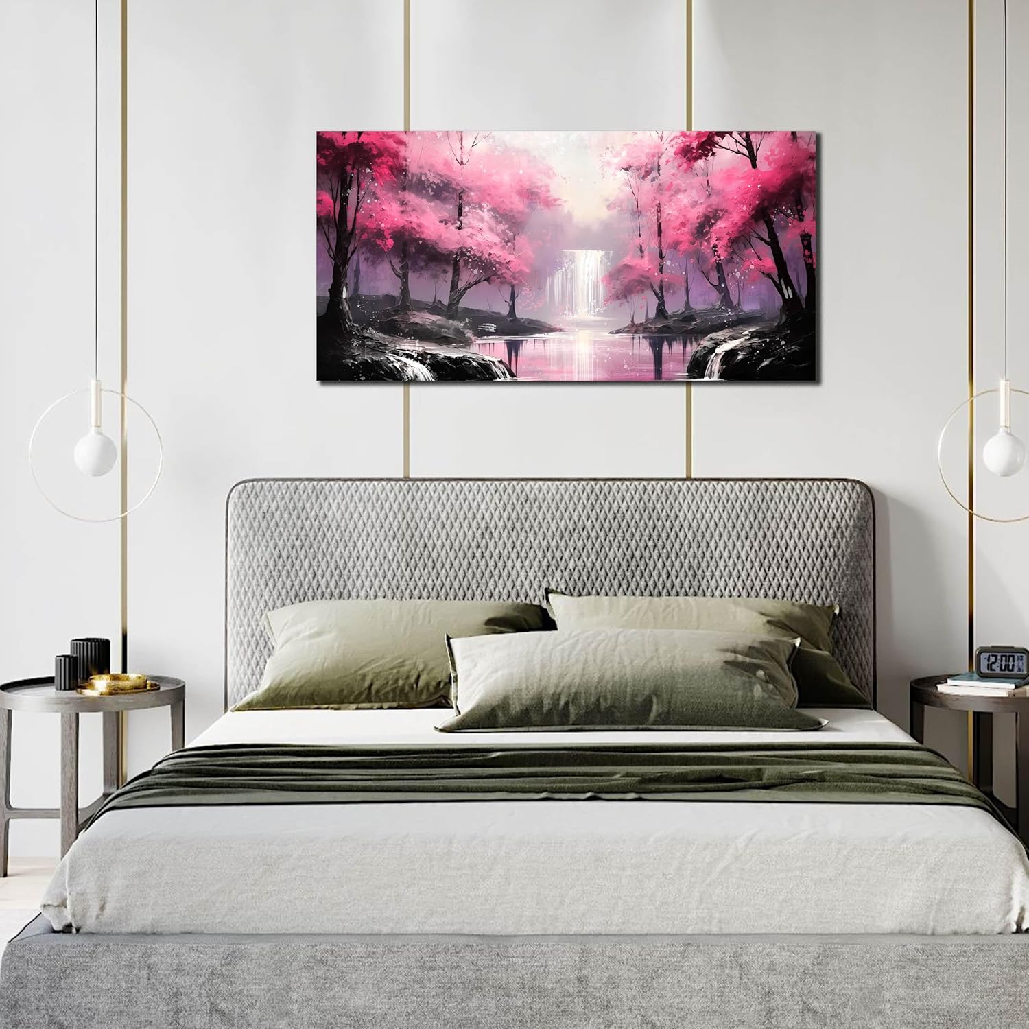 HUBOSKN Pink Wall Art for Bedroom Women - Tree Living Room Art Wall Decor - Waterfall Canvas Wall Art for Office Size 20" x 40"