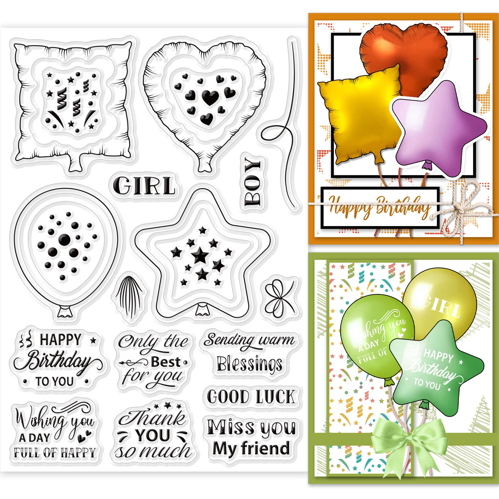 GLOBLELAND Balloon Blessing Clear Stamps Silicone Clear Stamps Blessing Text Stamp Set for Card Making DIY Scrapbook,