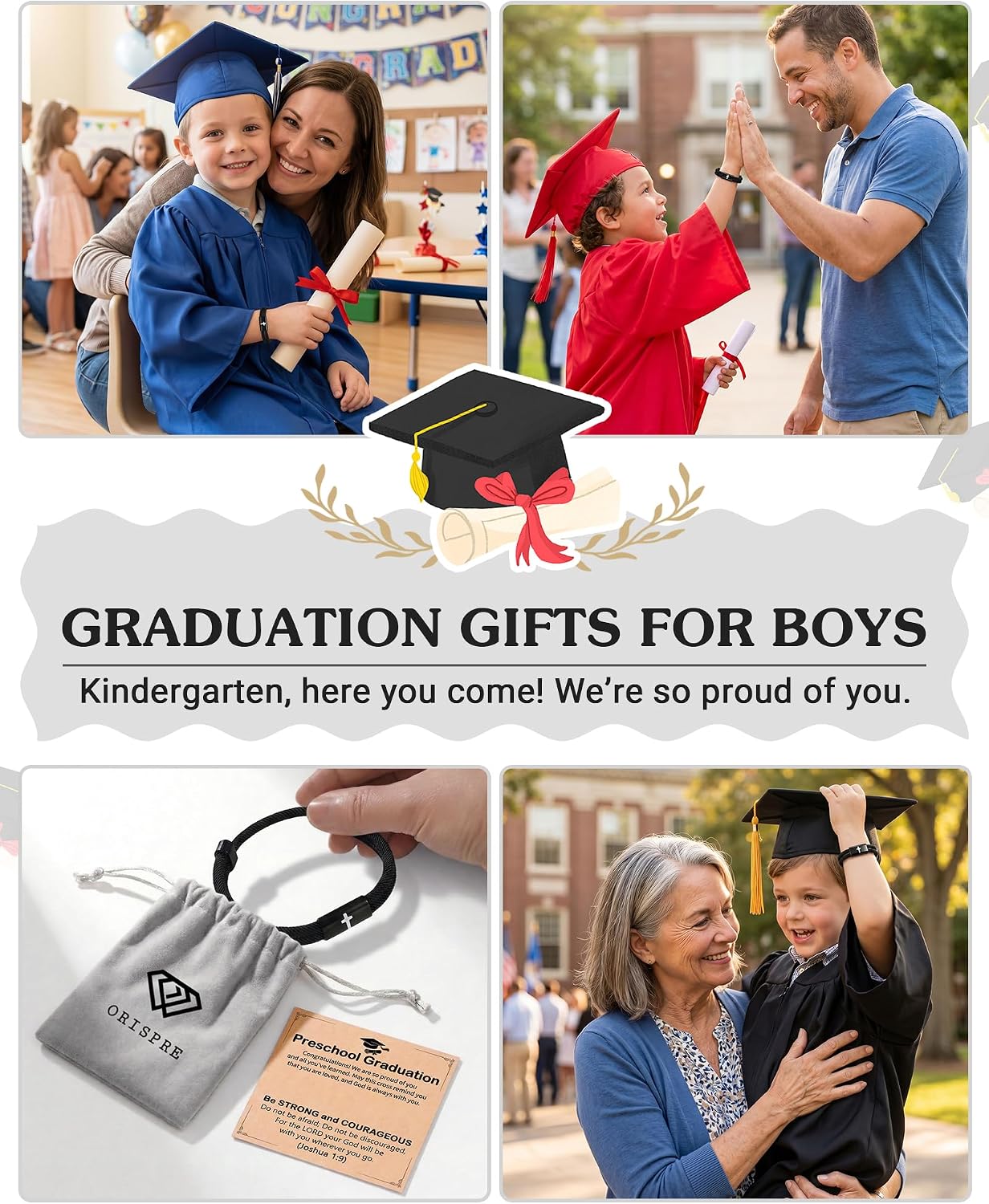 Graduation Gifts for Boys, Cross Bracelet Adjustable for Pre K, Kindergarten, 5th & 8th Grade