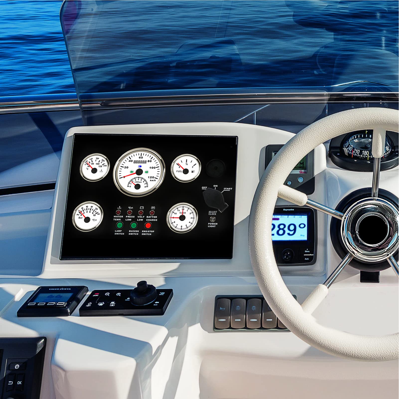 Juego de 5 Indicadores, Panel de Instrumentos, Velocímetro, Nivel de Combustible, Temperatura del Agua, Medidor de Presión de Aceite, Reloj Multifunción para RV, Yate, Barco, (24V)