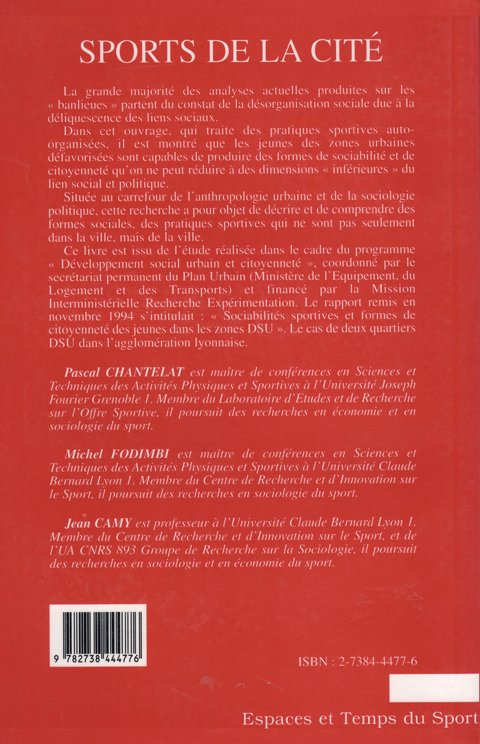 Sports de la cité: Anthropologie de la jeunesse sportive