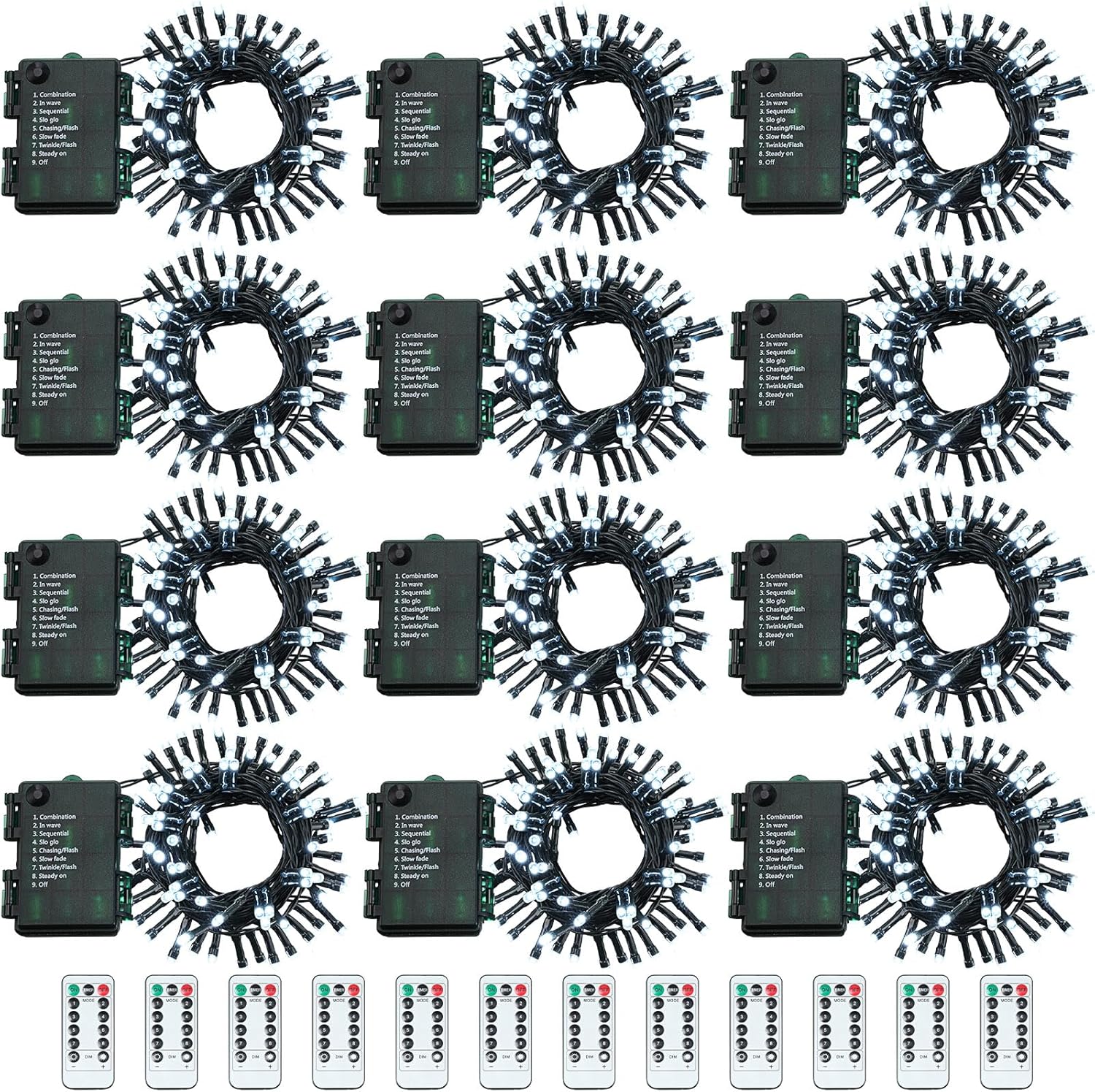 Tuanse 8 Pack Battery Operated Outdoor Christmas Tree String Lights,16.4 ft Mini Light Outdoor Christmas Lights with 50 Led of Dark Green Cable Lighting for Bedroom Garden Yard (Warm Light)