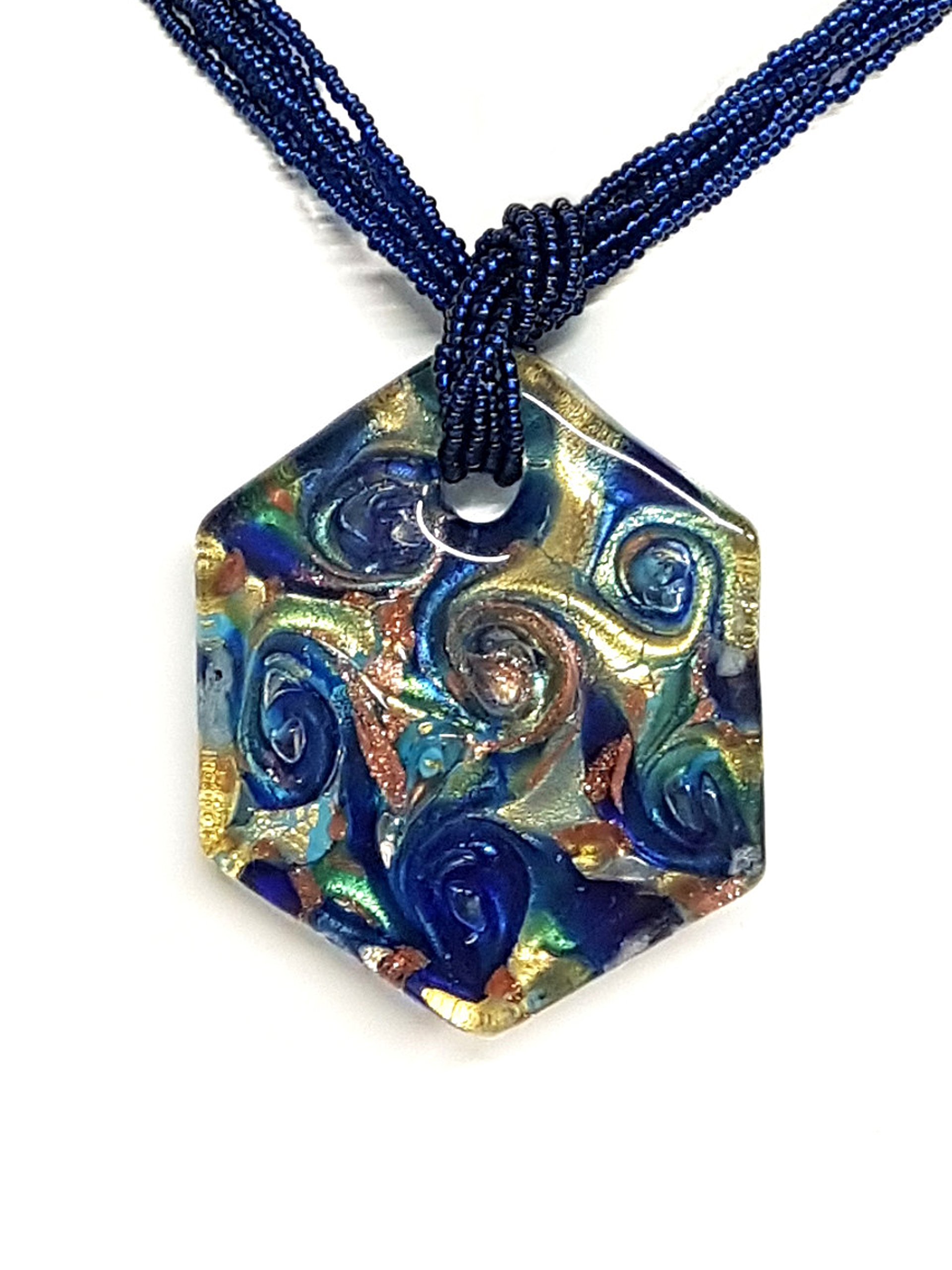 Venetiaurum - Collier avec Pendentif Hexagone en Verre de Murano Original et Argent 925 - Bijou Made in Italy Certifié