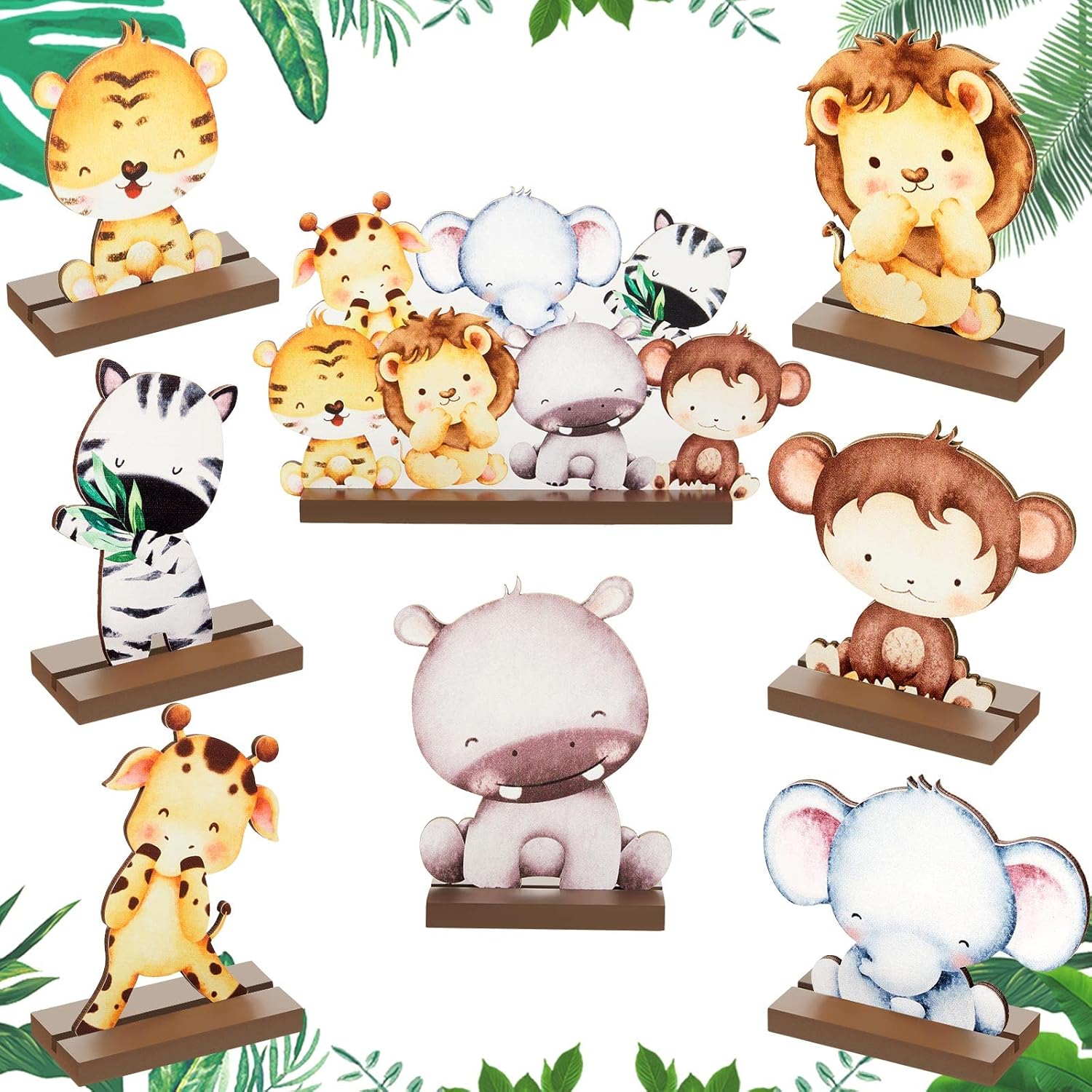 8 Pcs Safari Baby Shower Centerpieces Wooden Safari Baby