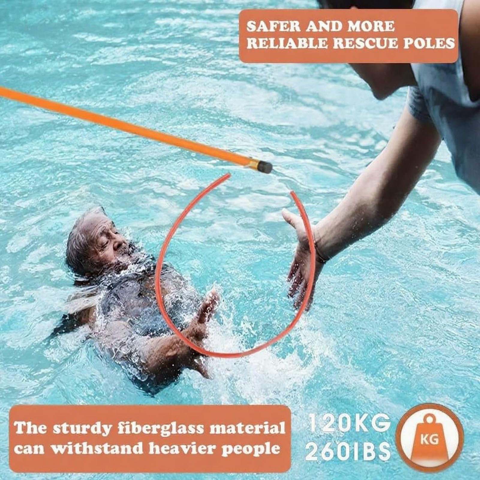 Gancho Rescate con Poste Rescate Acuático,Poste Telescópico Ajustable Fibra De Vidrio De Alta Resistencia para Salvamento Emergencia En Ahogamientos,Rescue Pole,6.5m