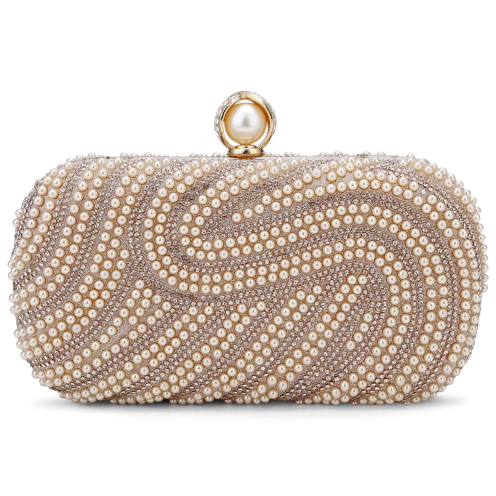 YYW Womens Pearl Clutch Purse Evening Handbags Beaded Bag for Wedding Bride Party with Chain