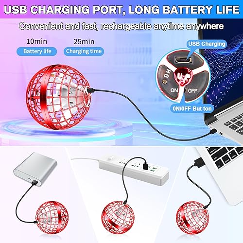 Miniatura 4 de Vantexi Bola de orbe voladora 2023 mejorada, dron de bola voladora controlada a mano, juguetes galácticos Fidget Spinner Ball con luz LED, regalos