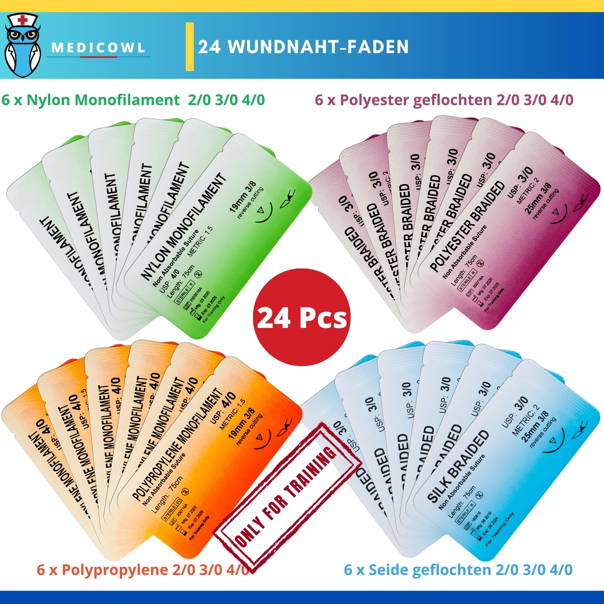Nahttrainingsset | Nahtschulung + Wundnaht-Videokurs auf deutsch | 33 Stück im Fächeretui | Silikon-Nahtsimulator || Wundnaht-Übungsset | Ideales Geschenk für Medizinstudenten