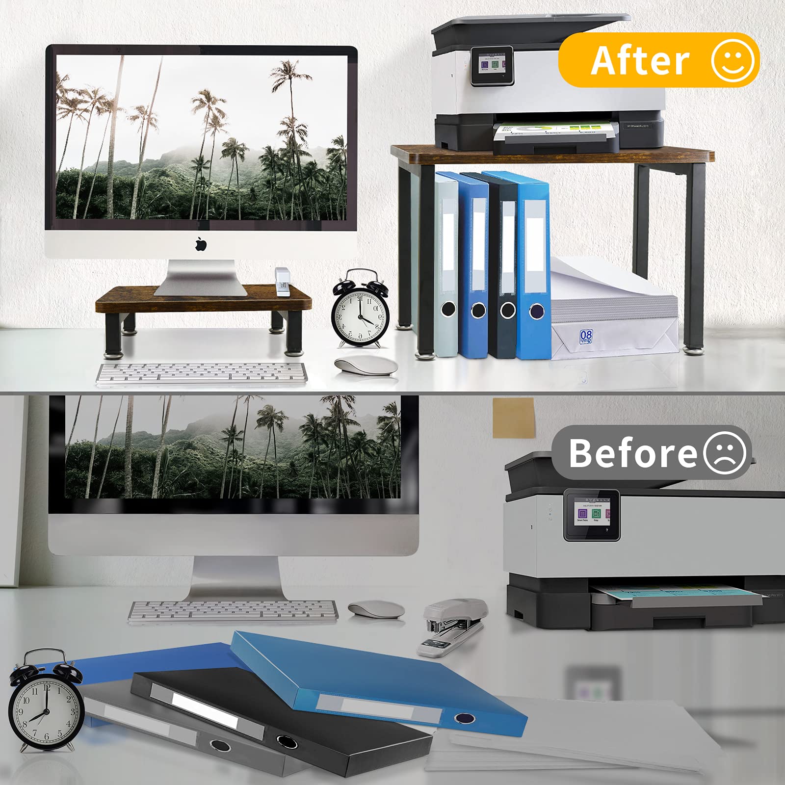 Buy Desktop Printer Stand with Computer Monitor Stand Set of 2, Wood