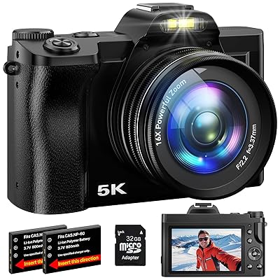 5K Digital Camera WiFi Autofocus Vlogging Camera for YouTube 48MP Camera for Photography and Video, 3.5" Screen Travel Cameras with UV Filter, Anti-Shake,16X Digital Zoom,32GB SD Card,2 Batteries