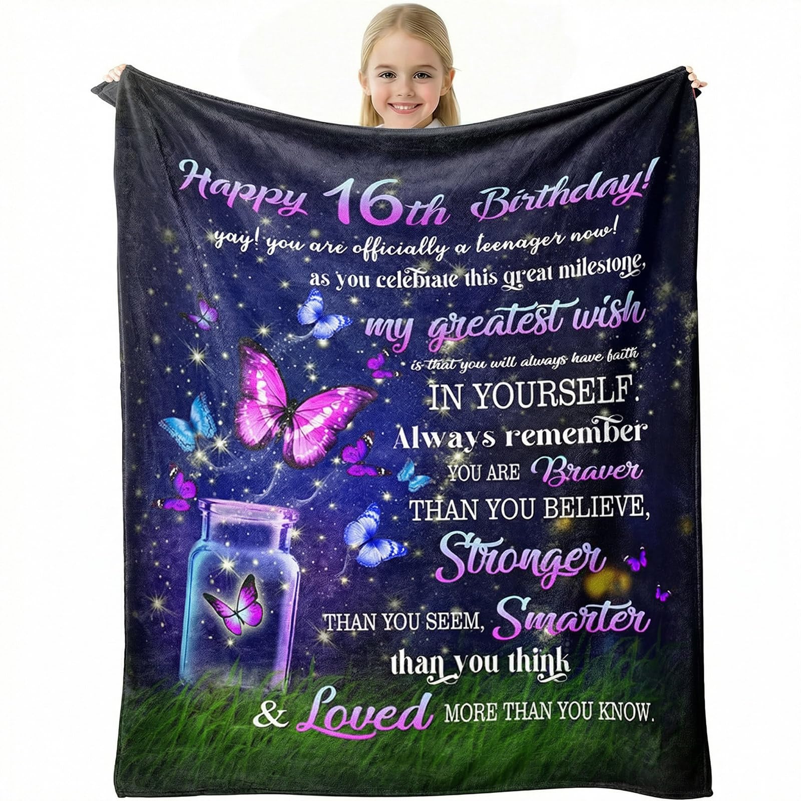 twirush 16th Birthday Gifts for Girls, 50" x 60" Gift for 16 Year Old Girl, Dreamy Butterfly Blanket for 2010, Gifts for Girl, Sister, Daughter, Granddaughter, Niece on Birthday (16th)