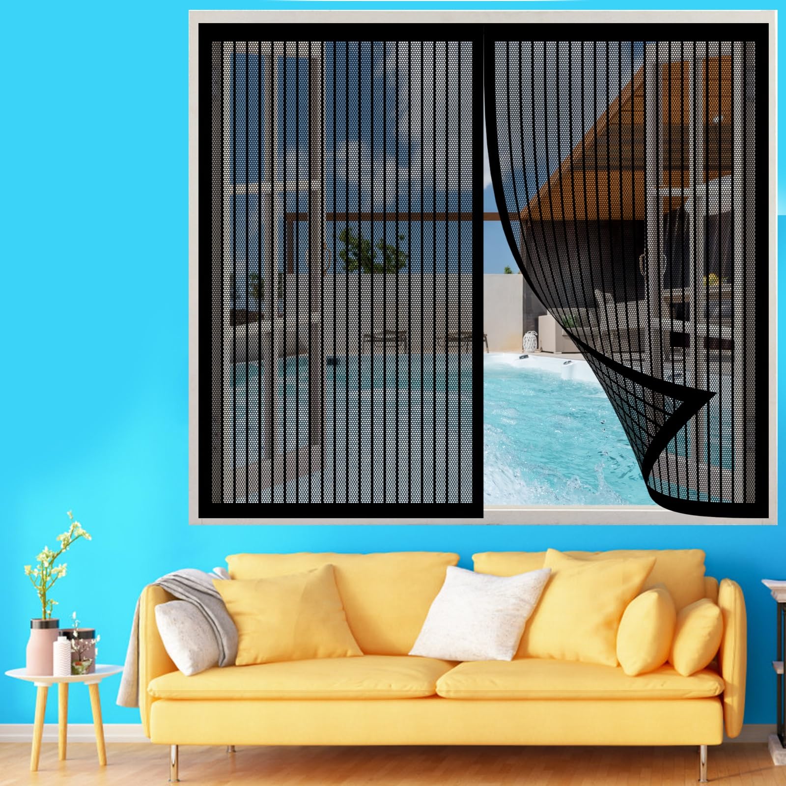 Fliegengitter Fenster Magnet 215 x 215 cm, Insektenschutz Moskitoschutz Fliegenvorhang, Auto Schließen Faltbar für Alle Fenster, Schwarz
