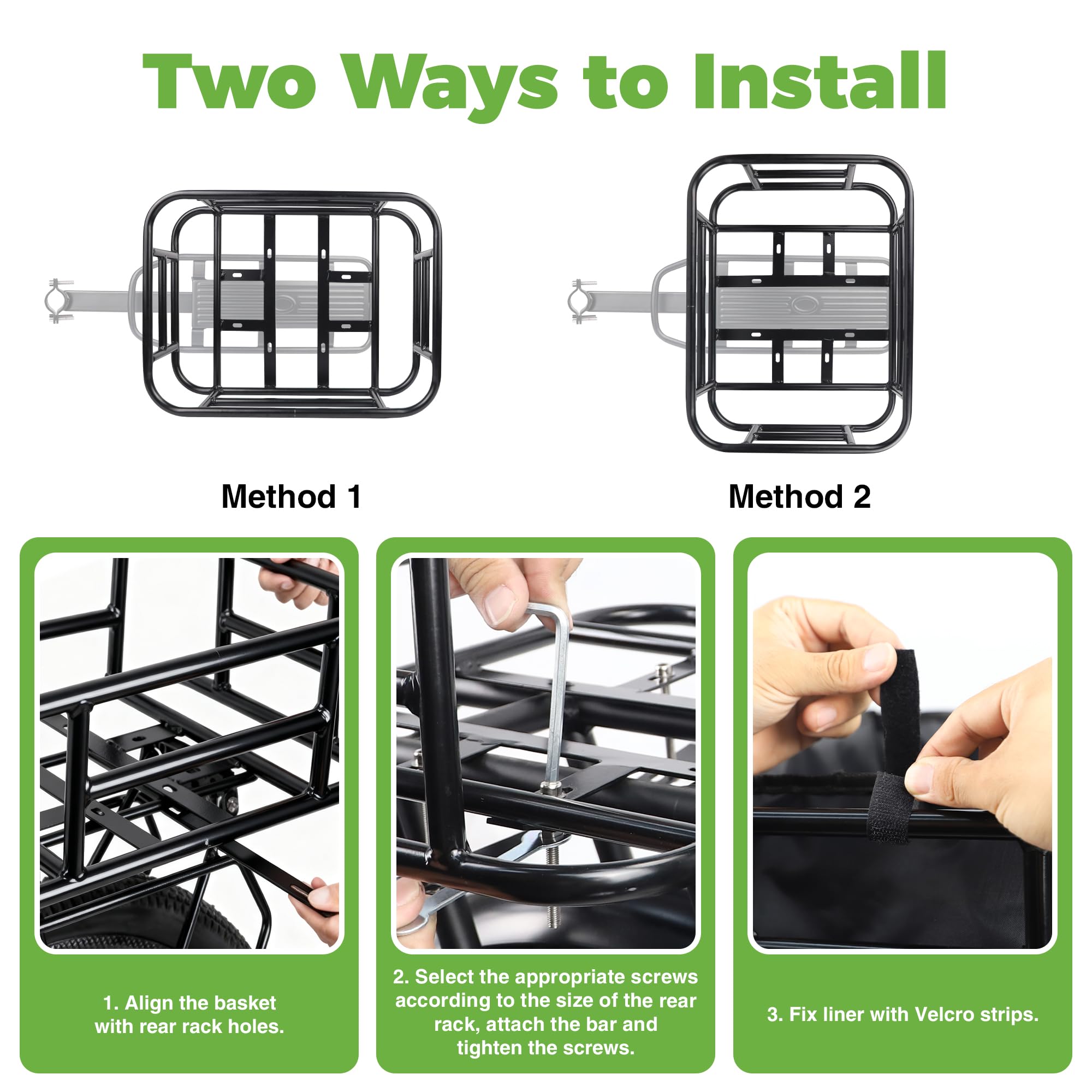 ZUKKA Cesta trasera de bicicleta para bicicletas eléctricas, cesta grande de metal trasera con forro grueso para bicicleta, bicicleta eléctrica, 43 × 32 × 15 cm
