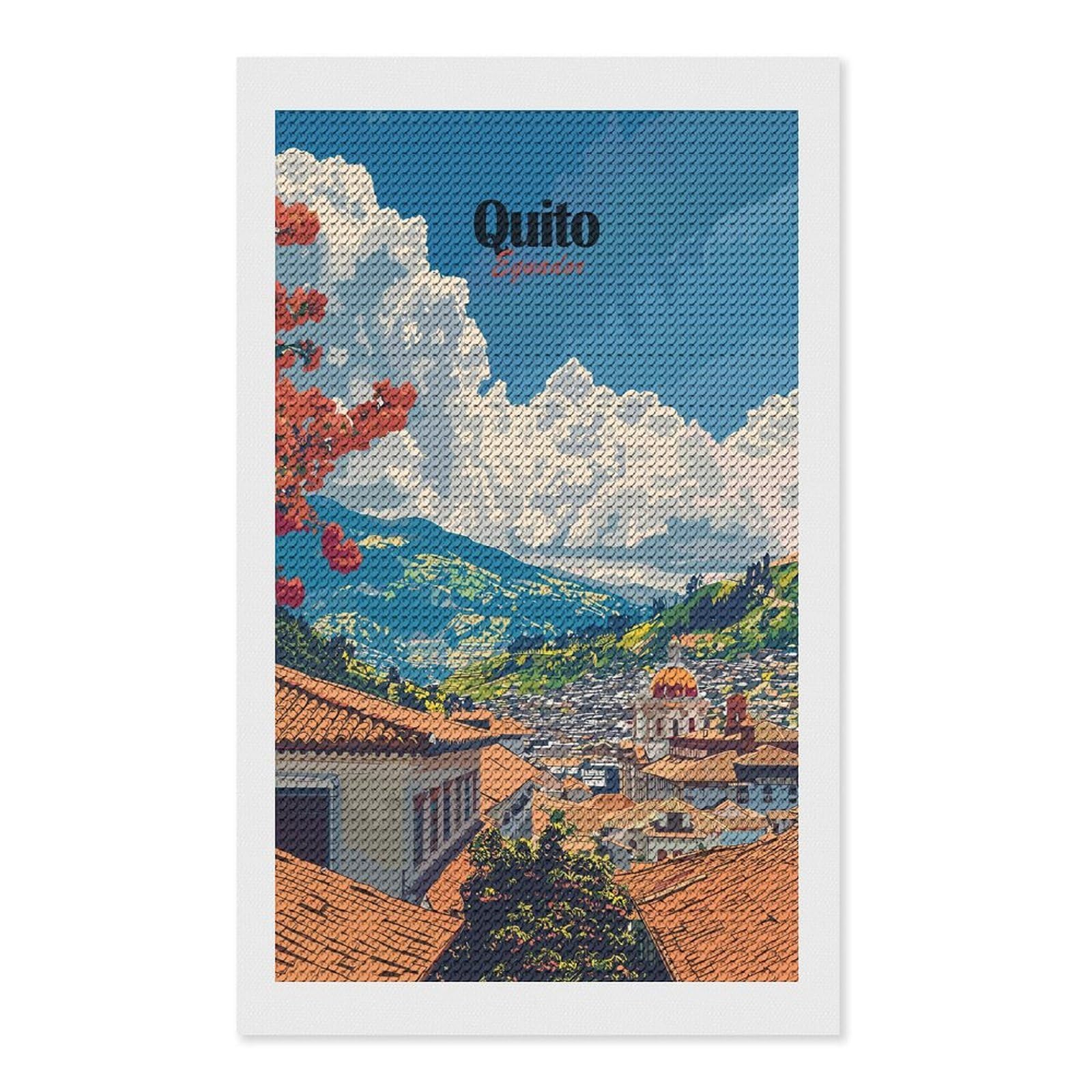 Junmoney Quito, Ecuador Travel Diamond Art Canvas 12"x20", Full Kit Included, Bedroom Decor, for Beginners, Thoughtful Handmade Gift