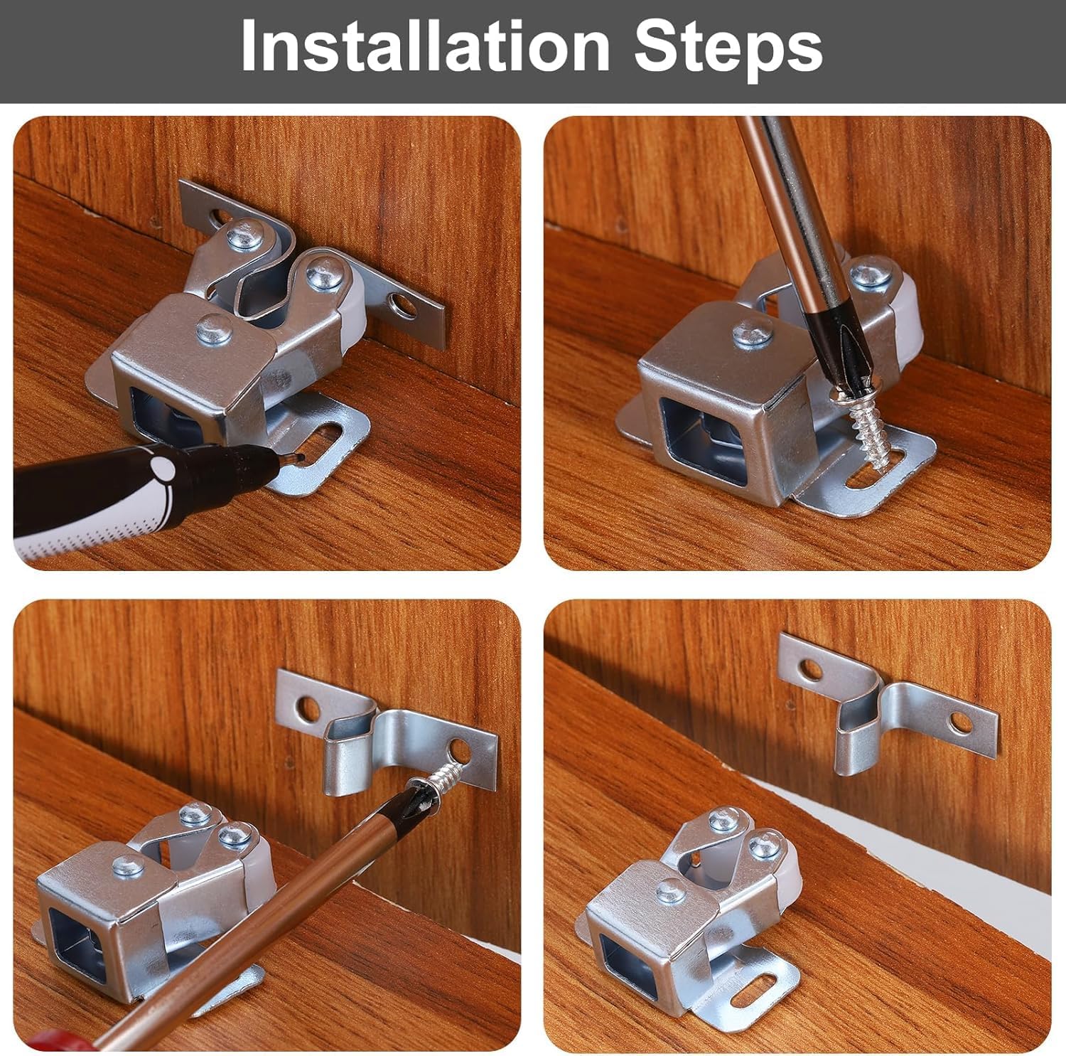 2 PCS Stainless Steel Double Roller Door Catches, Cabinet Latch with Screws for Furniture and Cupboard (Sliver,Screws)