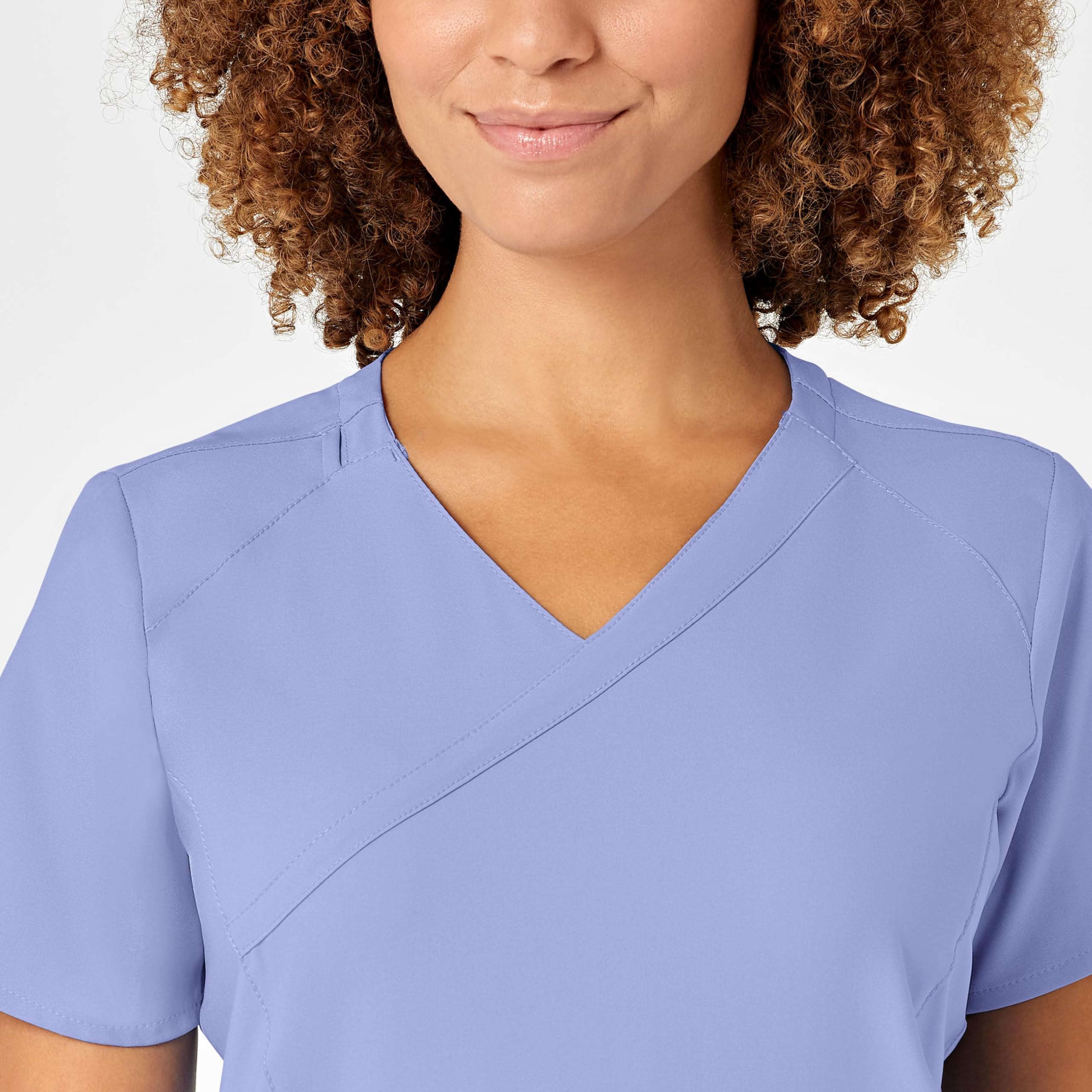 WonderWink Women's Plus-Size Women's Mock Wrap Top Shirt, Ceil Blue, 3-XLarge