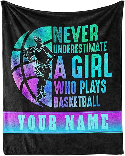 Custom Basketball Throw Blanket for Baby - 30x40 Inches Lap Size - Soft Fluffy Cozy Blankets Gift - Black Sports Blanket Throws for Couch, Work