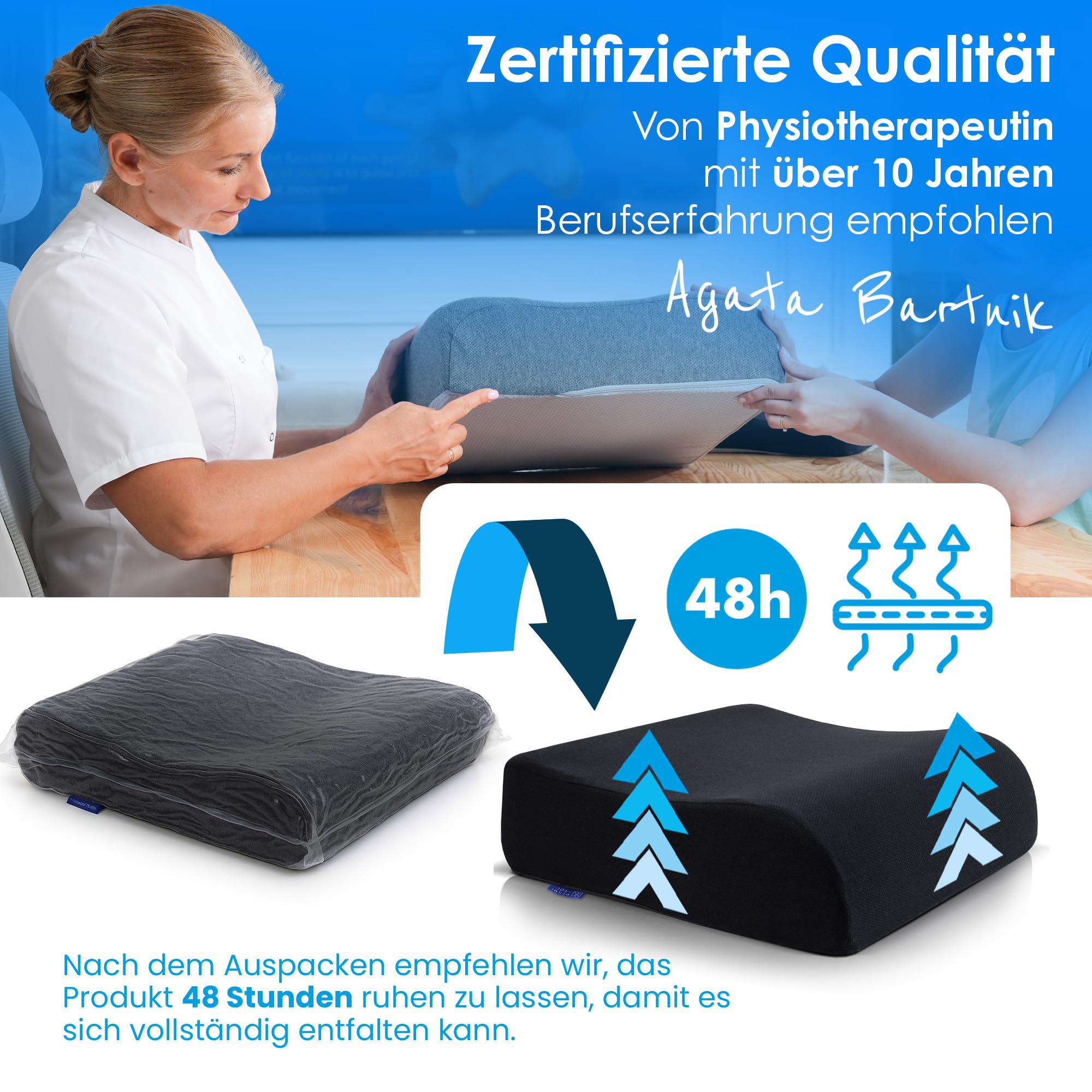 Sitzerhöhung Erwachsene 12 cm hoch – festes, bequemes Sitzkissen für Stuhl | Bequeme, feste Sitzerhöhung & Aufstehhilfe · ca. 12 cm höher sitzen · Sitzfläche 41x41 cm · für Stuhl, Auto & Büro · OEKO-TEX