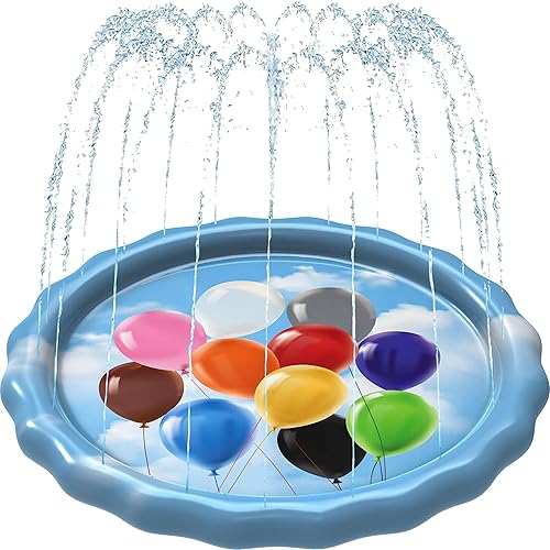 SplashEZ 3-in-1 Splash Pad, Sprinkler for Kids and Wading Pool for Learning – Children’s Sprinkler Pool, 60’’ Inflatable Water Summer Toys – “Color Balloons” Outdoor Play Mat for Babies & Toddlers