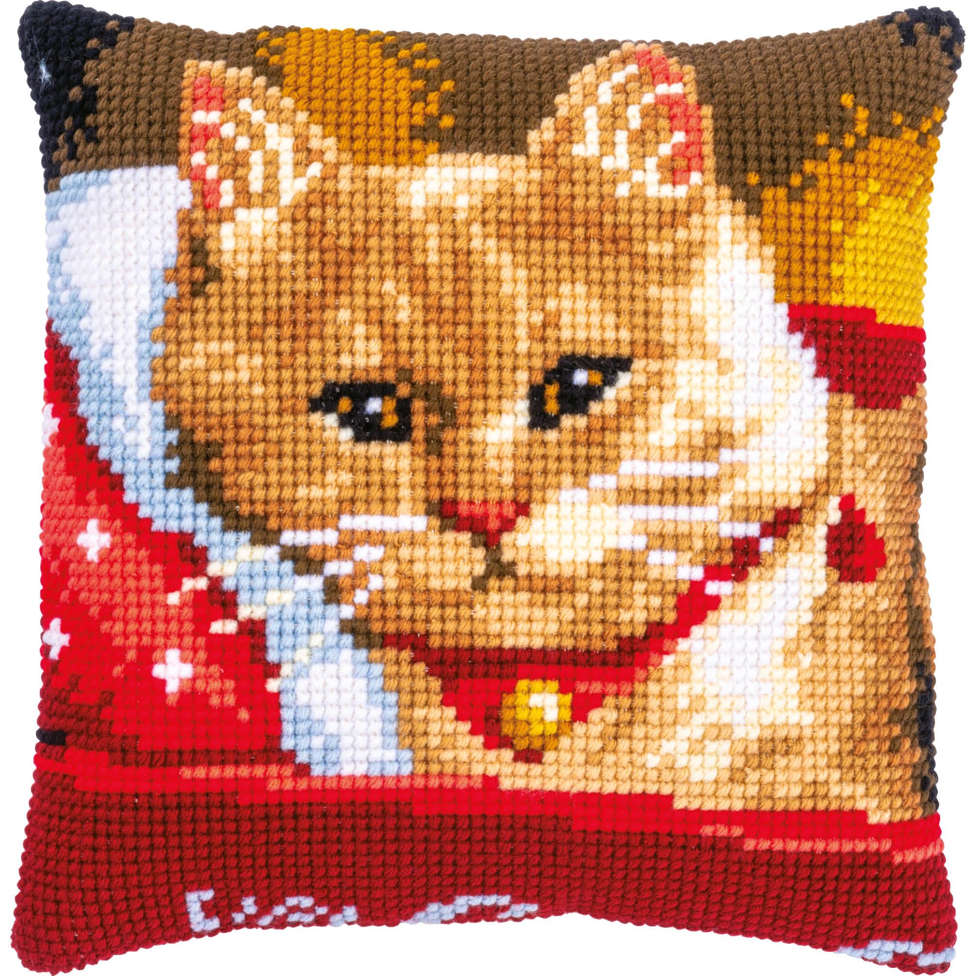 Vervaco Point De Croix Kit Coussin Complet Set CHAT Decoration Manuelle Broderie Kit Adulte Art Creatif Cadeau DIY Cross Stitch Embroidery Ca. 40 X 40 Cm
