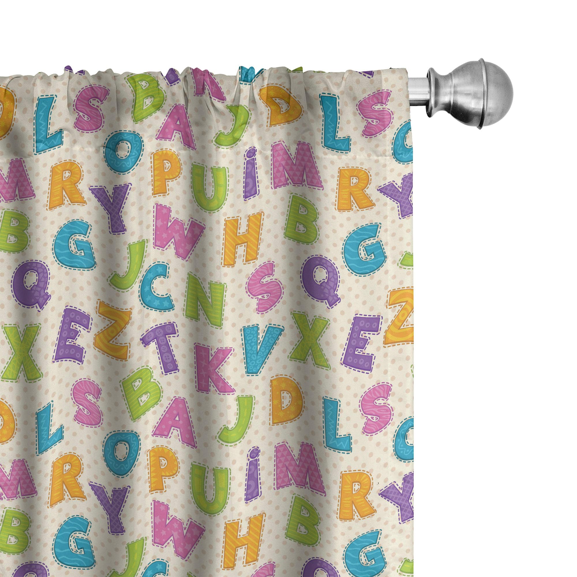 Ambesonne ABC Window Curtains, Funny Letters in Lively Colors Cartoon Style ABC Alphabet on Polka Dots Backdrop, Lightweight Decor 2-Panel Set with Rod Pocket, Pair of - 28