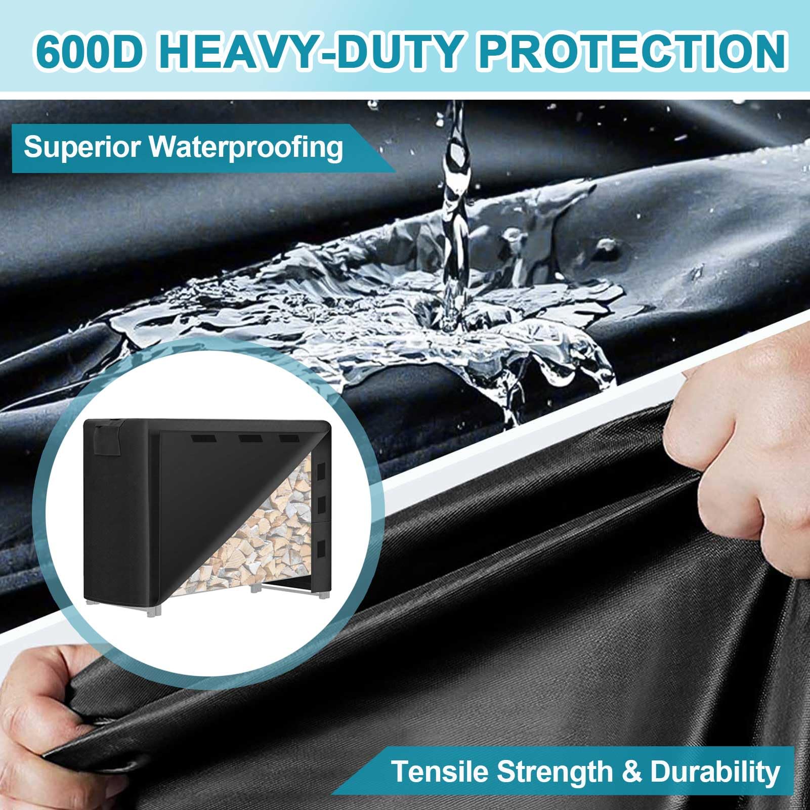 Funda para Estante de Leña, Funda Impermeable y Resistente para Estante de Madera 600D Fundas para Soportes de Leña para Exteriores Almacenamiento(Solo Funda, Sin Estante),Gris,366 cm
