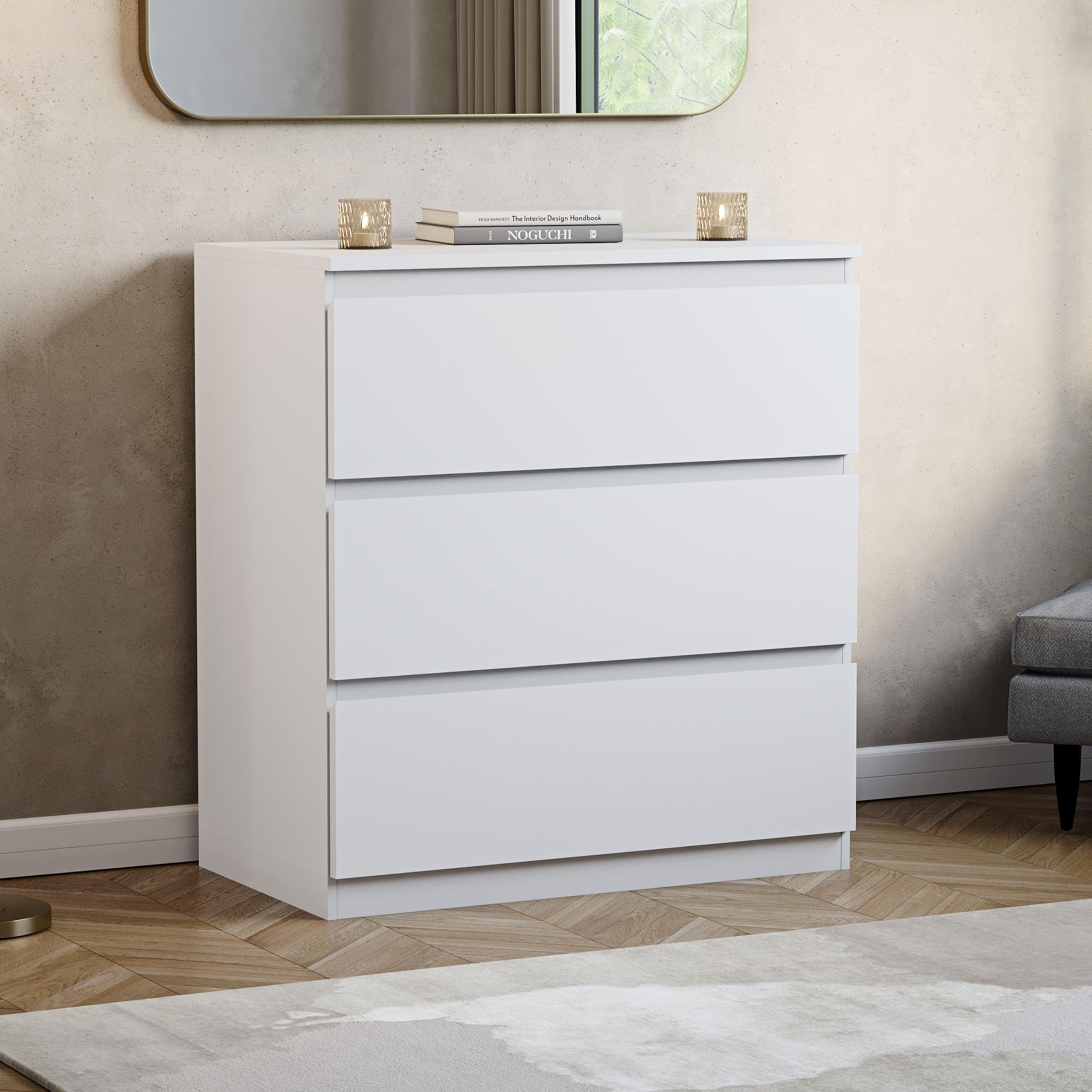 Vida Designs Denver 3 Drawer Chest of Drawers | White | Space-Saving Storage | 74H x 70W x 40D cm | Minimal | Smooth Metal Runner | Engineered Wood | Modern Bedroom Chest of Drawers Unit