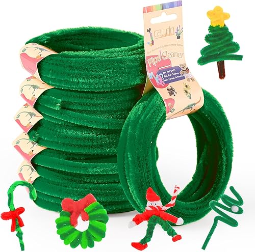 Caydo Limpiadores de tuberías en espiral de color verde, tallos de felpilla de 32.8 pies para niños, proyectos creativos de bricolaje, vacaciones,