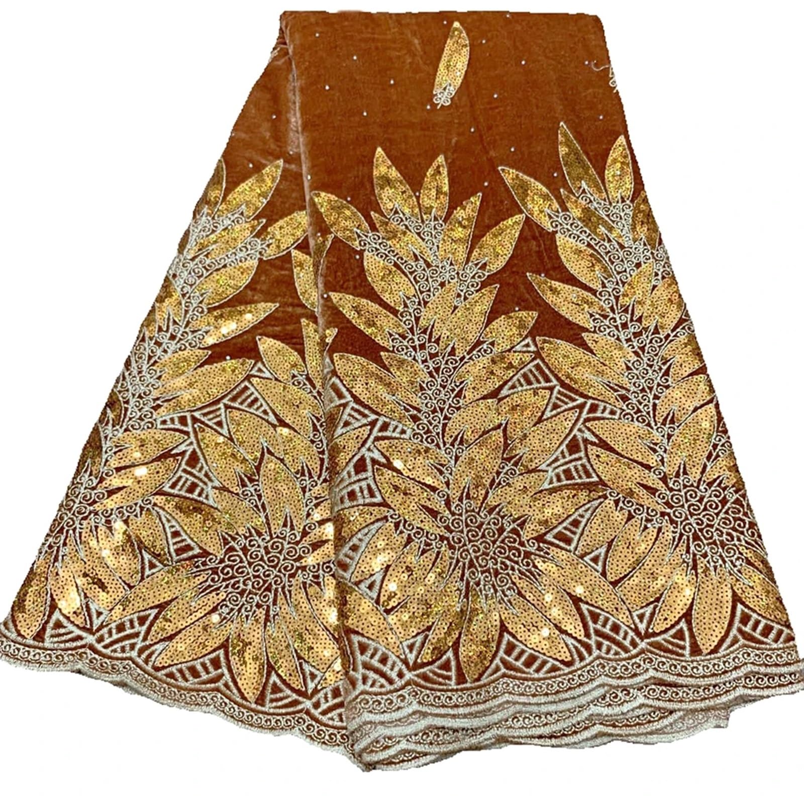 Embroidery Sequins Lace African Fabric Velvet Lace Sequins Embroidered Fabric for Sewing Quilting 5 Yards Multicolor(3)