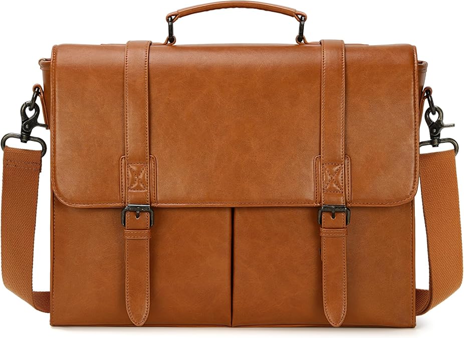 RAINSMORE Shoulder Bag Men's Laptop Bag 15.6 Inch Briefcase, brown