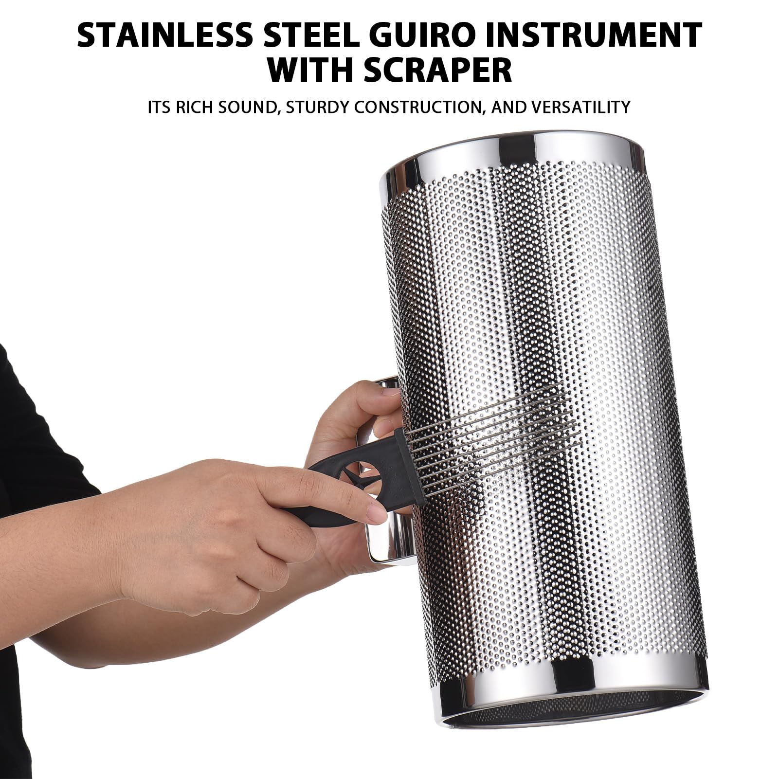 12 -Zoll -Edelstahl Guiro Shaker, professioneller Metall -Percussion -Shaker mit Schaber, Bandbegleiter Sand Hammer Guiro Musical Instruments Tool für Live -Performance, Silber (12 Zoll)