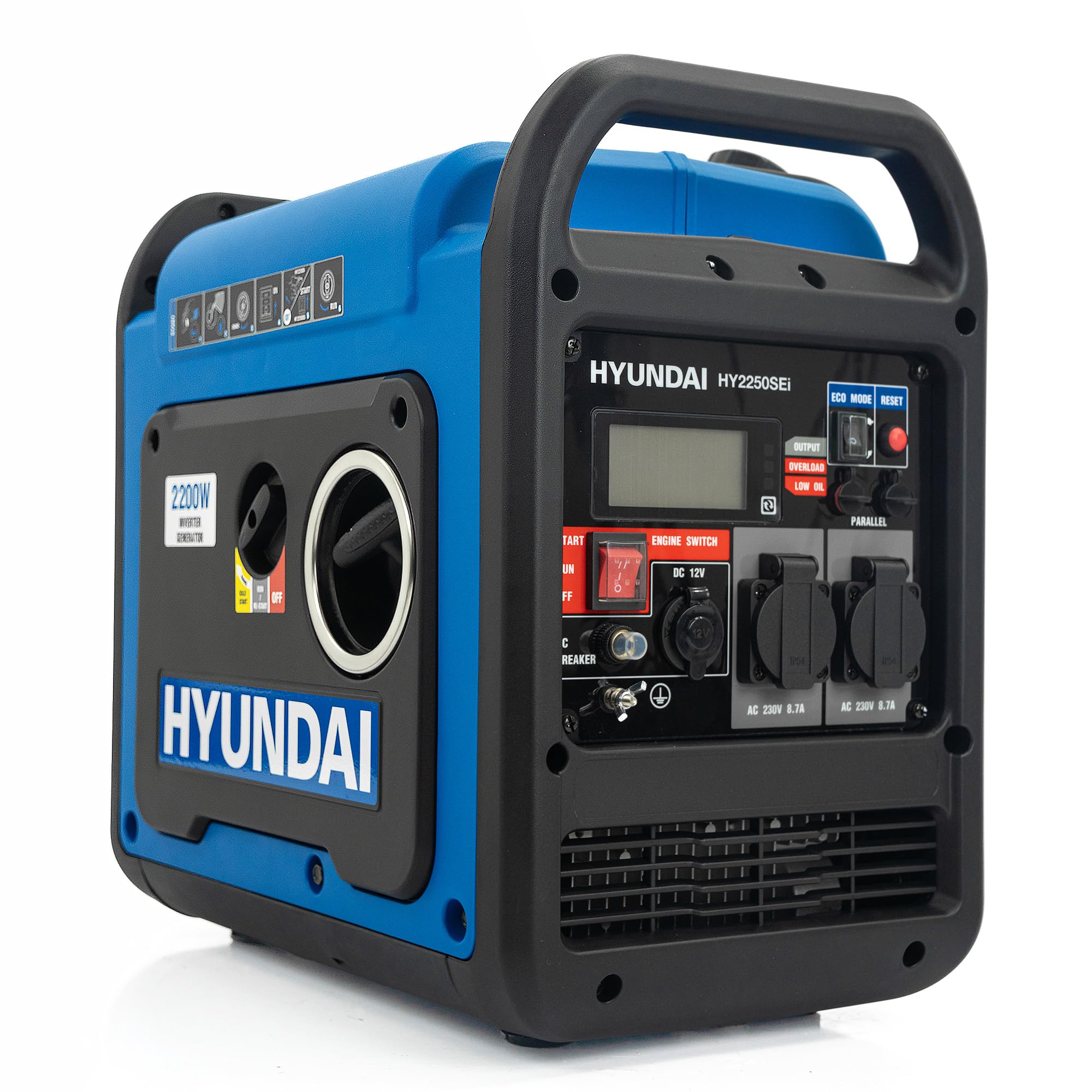 Hyundai 2200W / 2.2kW Petrol Inverter Generator, Electric Start, Pure Sine Wave Output, Lightweight, Quiet Running with 3 Year Warranty, Multi-Color