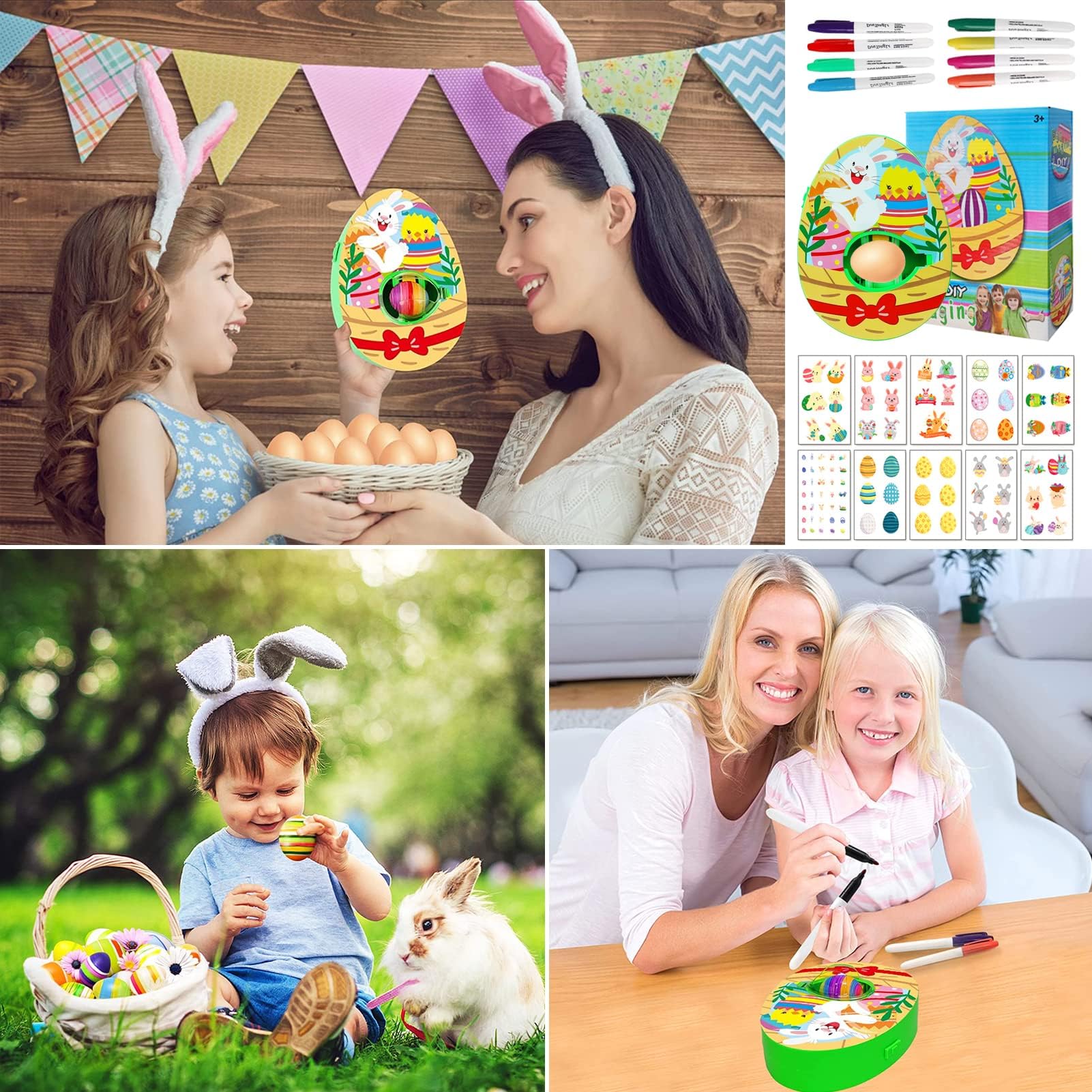 Ostereier Maschine,Osterei Dekorationsset,Ostereier Malmaschine zum Bemalen | Oster Eier Dekos Kit mit Eier-Malgerät,8 Farben Marker Stiftes, 3 Eier & 10 Aufkleber, DIY Gemalte DekoOstereier für Kinder