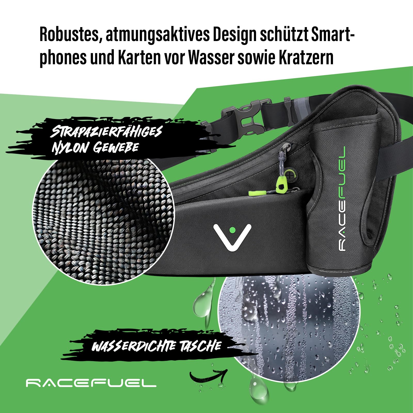 Laufgürtel Trinkgürtel Gürteltasche Handytasche für Trinkflasche, Radflasche und Softflask, wasserdicht, mit Fach für Handy, ideal für Training, Laufen, Radfahren, Wandern (Mit 750ml Flasche)