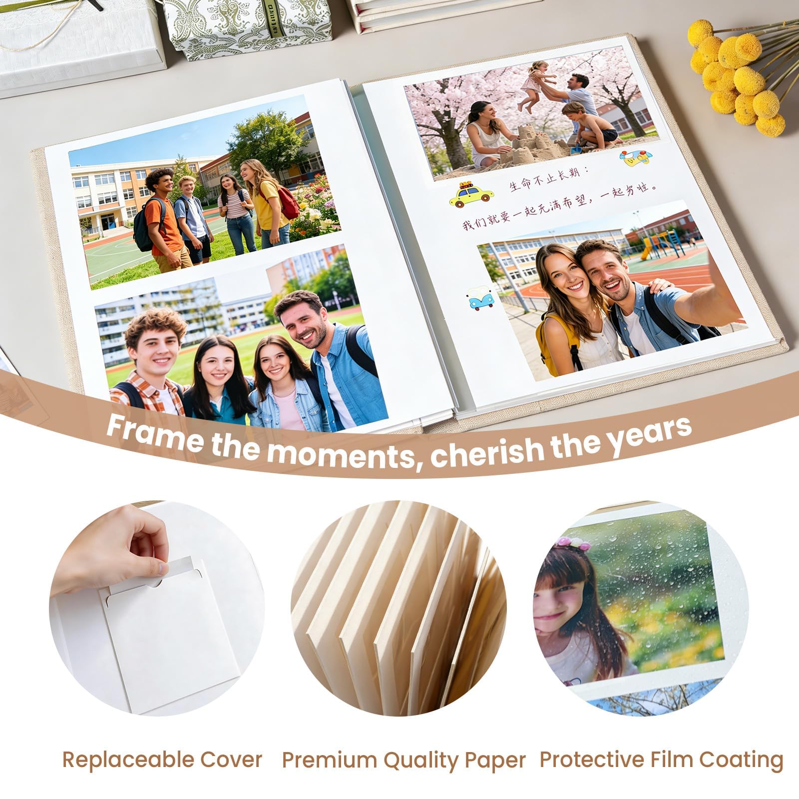 Álbum de recortes de fotos autoadhesivo, 2 piezas, páginas interiores laminadas compatibles con fotos de 3 a 10 pulgadas, álbum de recuerdos hecho a mano, regalo creativo ideal para amigos y