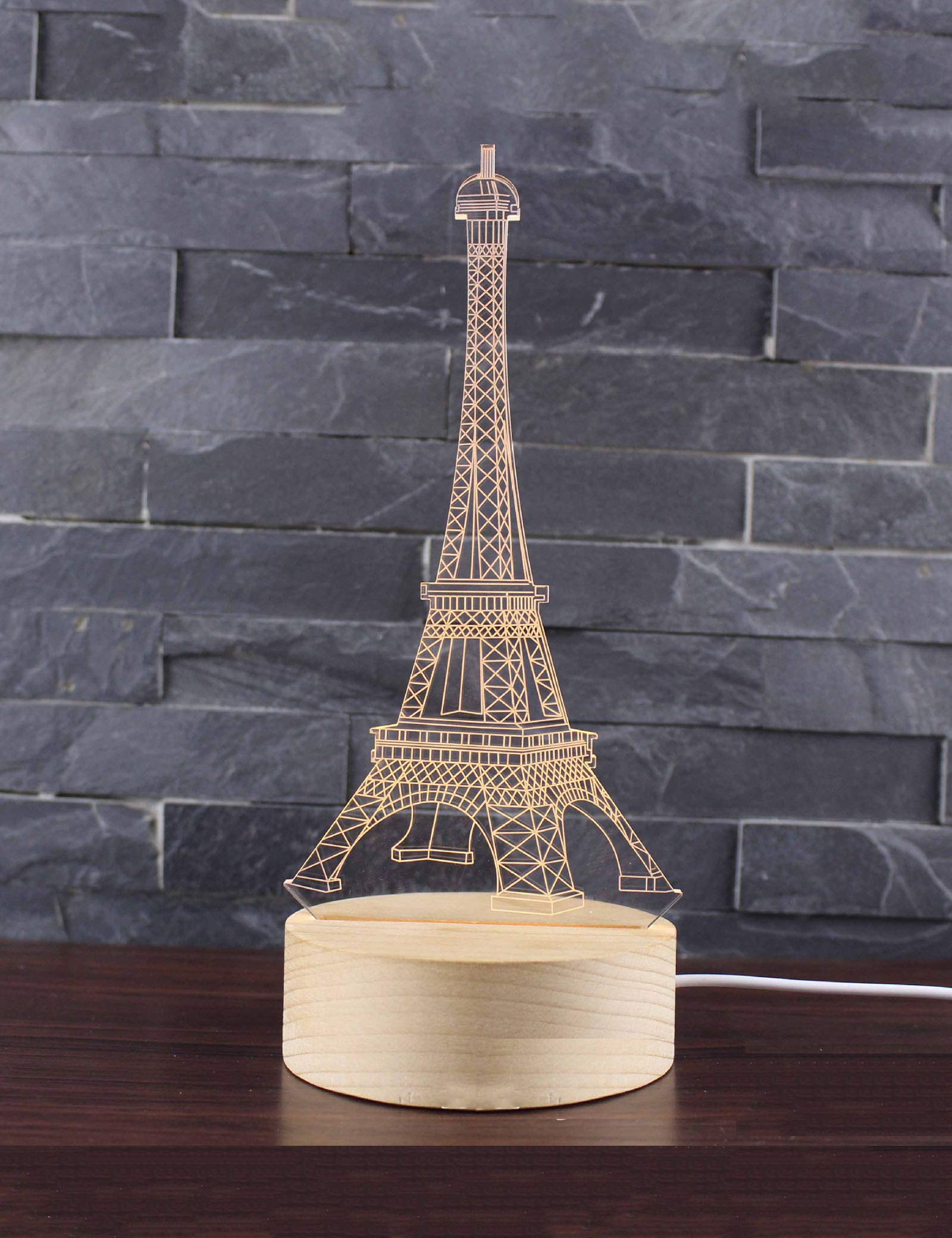 SHDBHDEiffel Tower Night Light, 3D Illusion Lamp for Mother's Day, Warm Colors Wooden Handmade Art Gifts Idea for Home Room Bookcase Decor