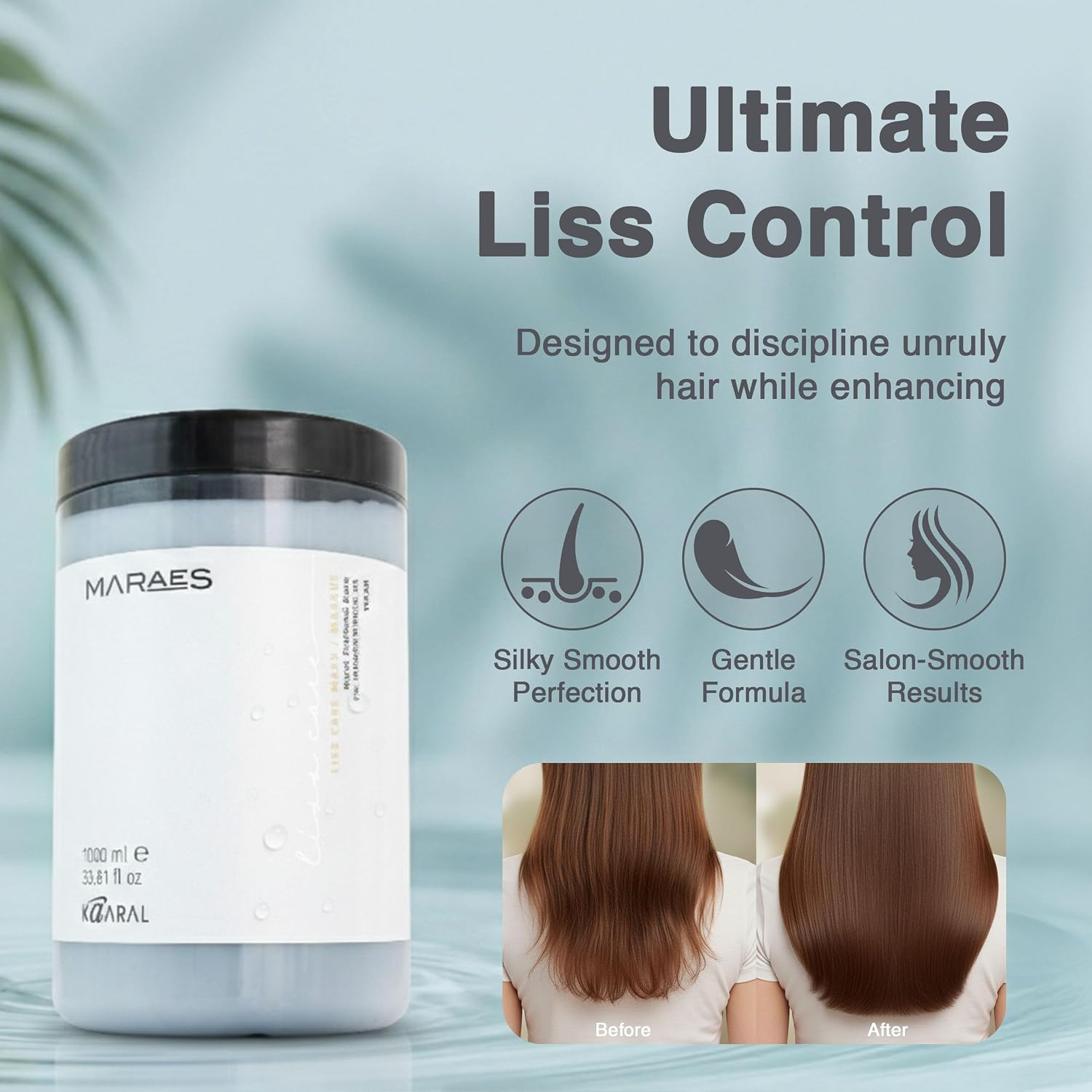 Kaaral Maraes Liss Care Mask - Hair Mask for Detangling and Control Cuticle Sealing - Certified Vegan, pH Balanced Formula Free of Paraben and Mineral Oil - Post Wash Conditioning Masque - 1,000 ml