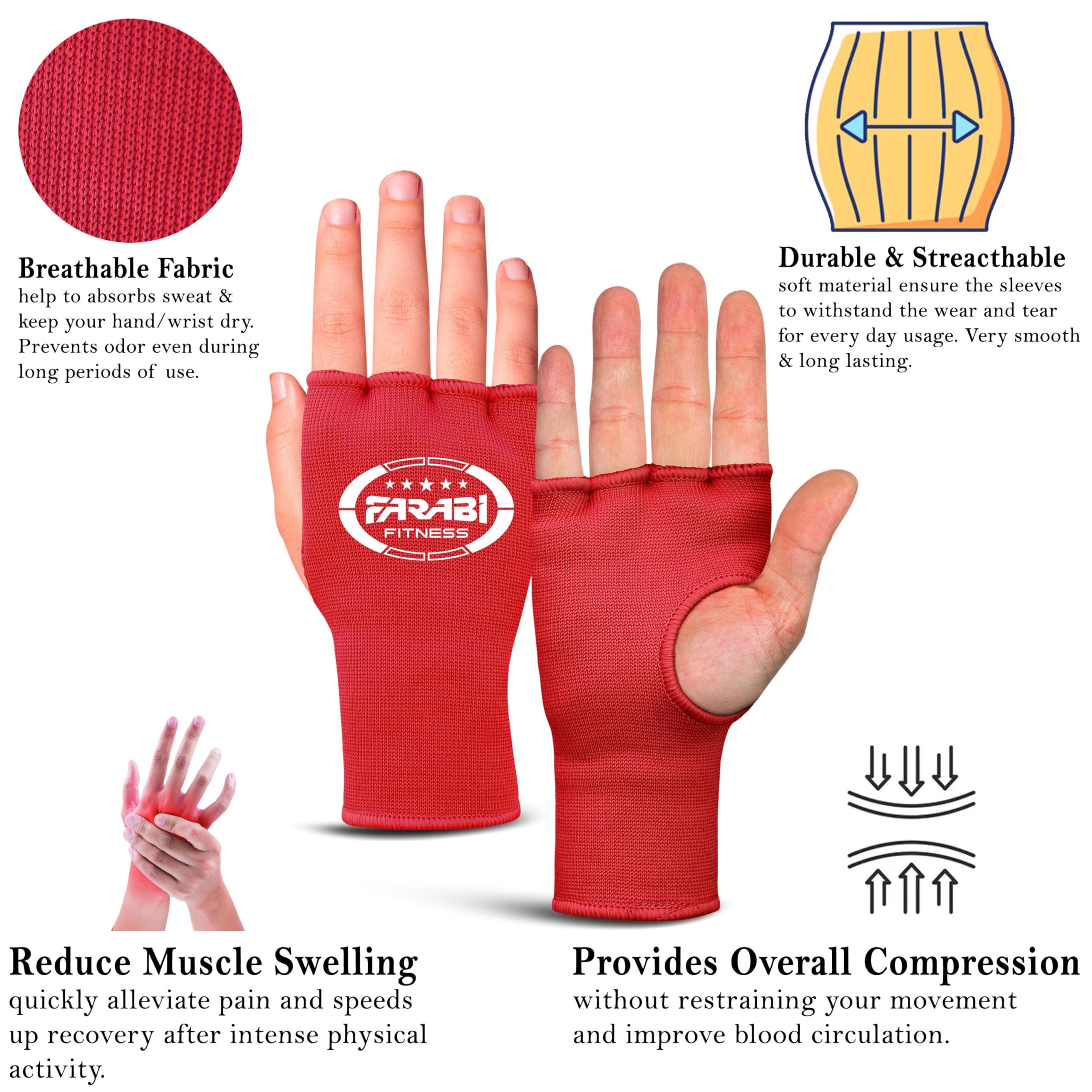 Farabi Sports Boxing Hand Wraps Half Finger Elasticated Inner Gloves for Punching Boxing Bandages Ideal for MMA Muay Thai - Image 2