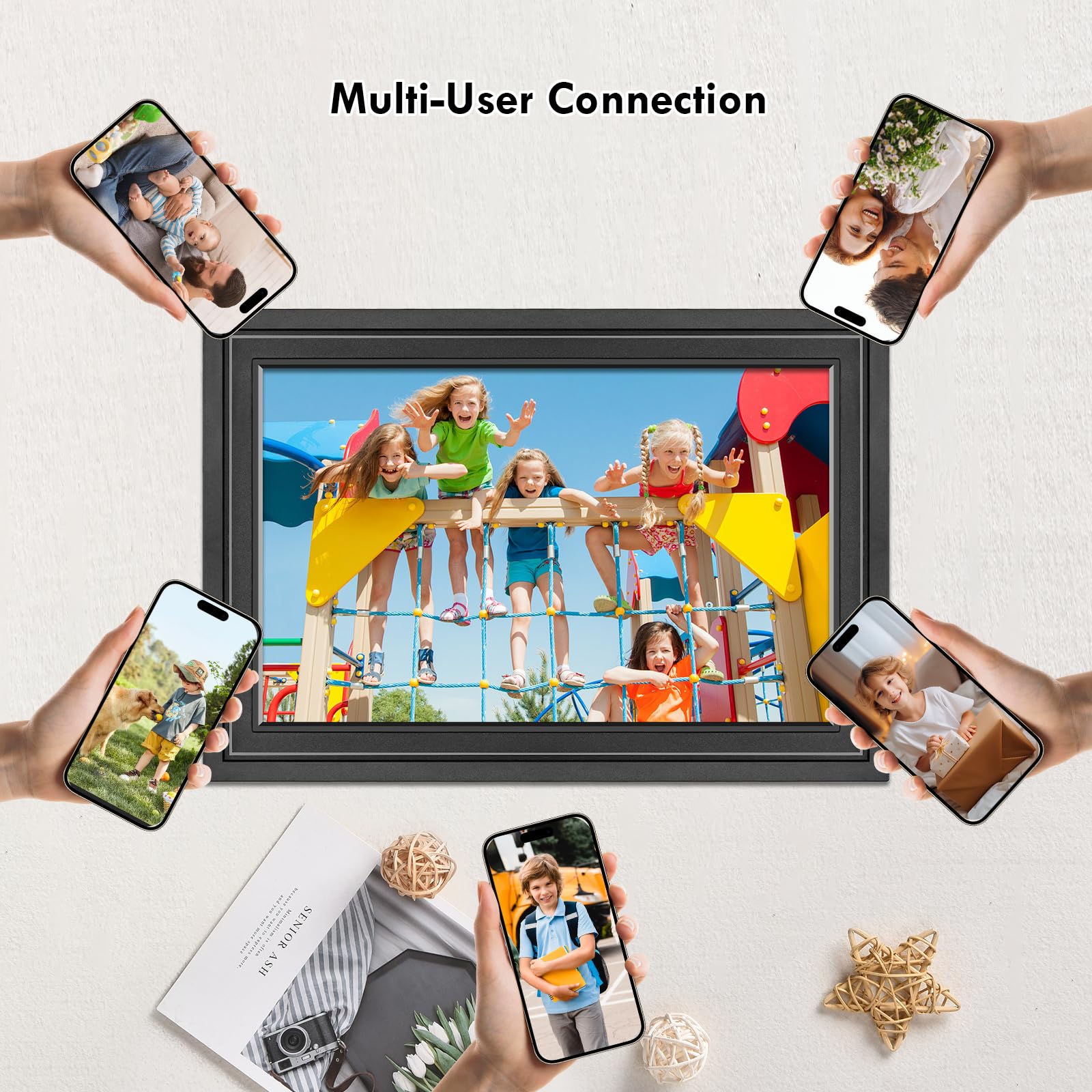 Marco de Fotos Digital WiFi de 10,1 Pulgadas, Memoria Integrada de 32 GB, Marco de Fotos con Pantalla Táctil IPS HD de 1280 x 800, Comparte Fotos o Vídeos al Instante a Través de la Aplicación Frameo
