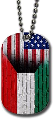 ExpressItBest Aluminum Dog Tag Necklace and Key Ring - Flag of Kuwait Kuwaiti - Bricks/USA