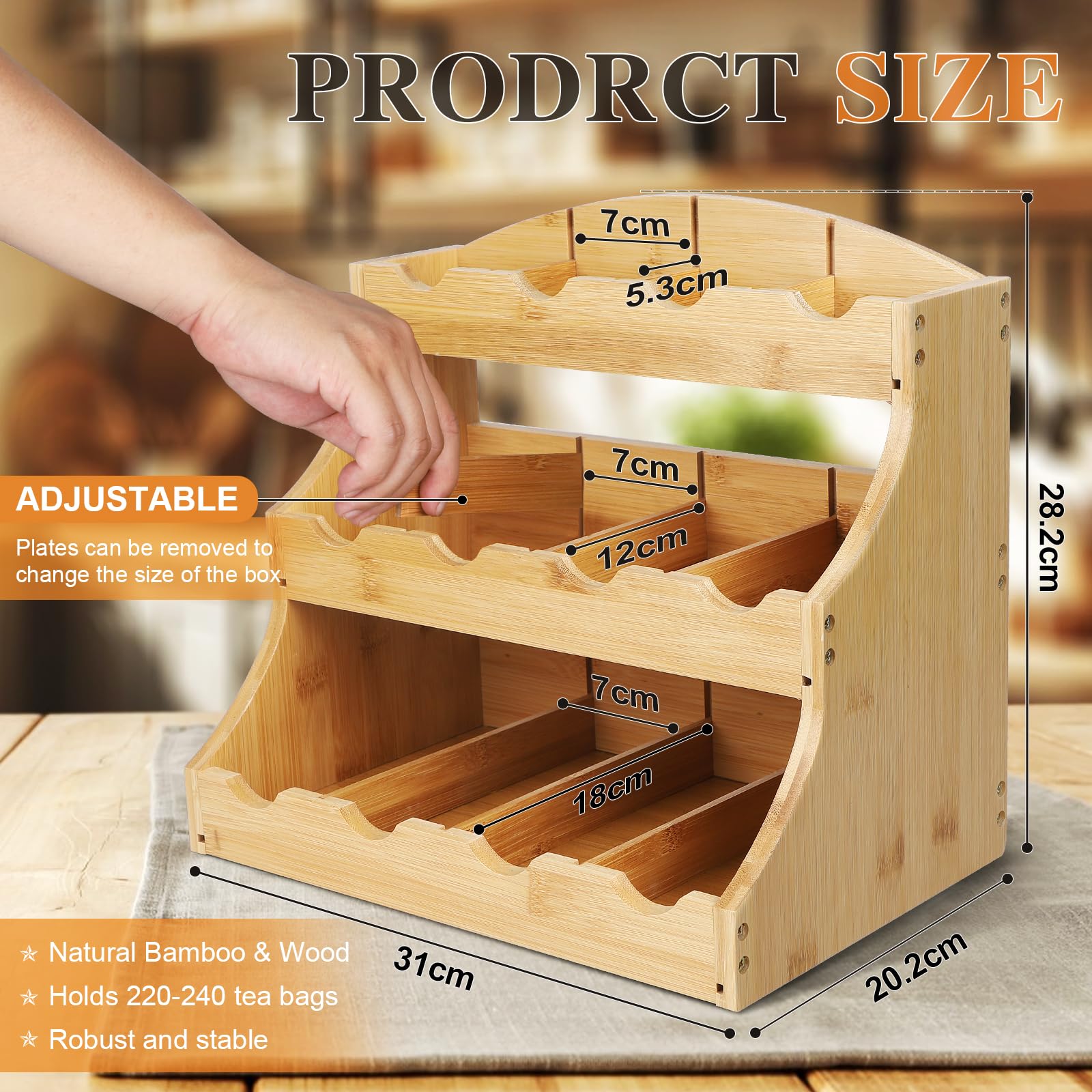 Bambusowy organizer do torebek herbaty 30,7 x 25 x 20,5 cm regał z 12 schowkami