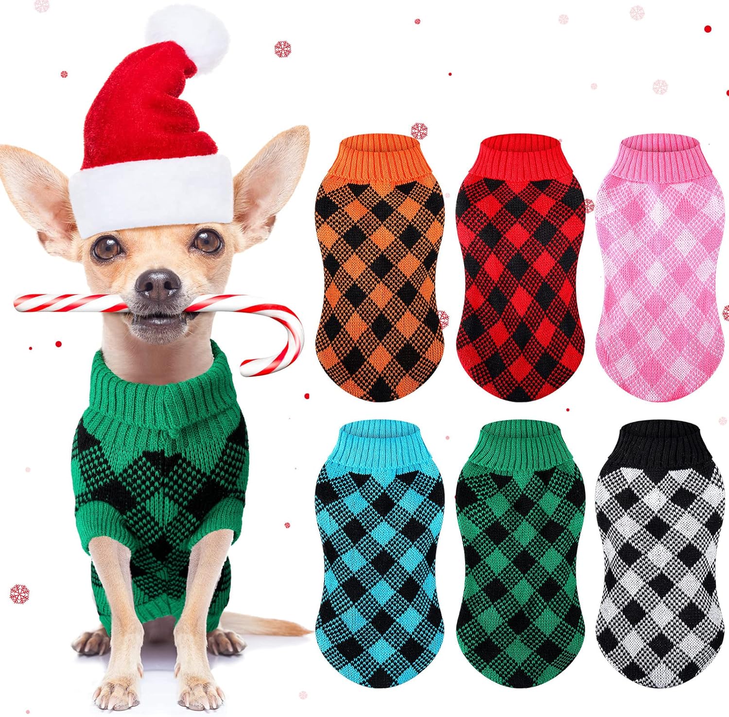 6 Pieces Plaid Dog Sweater Christmas Dog Sweater Buffalo