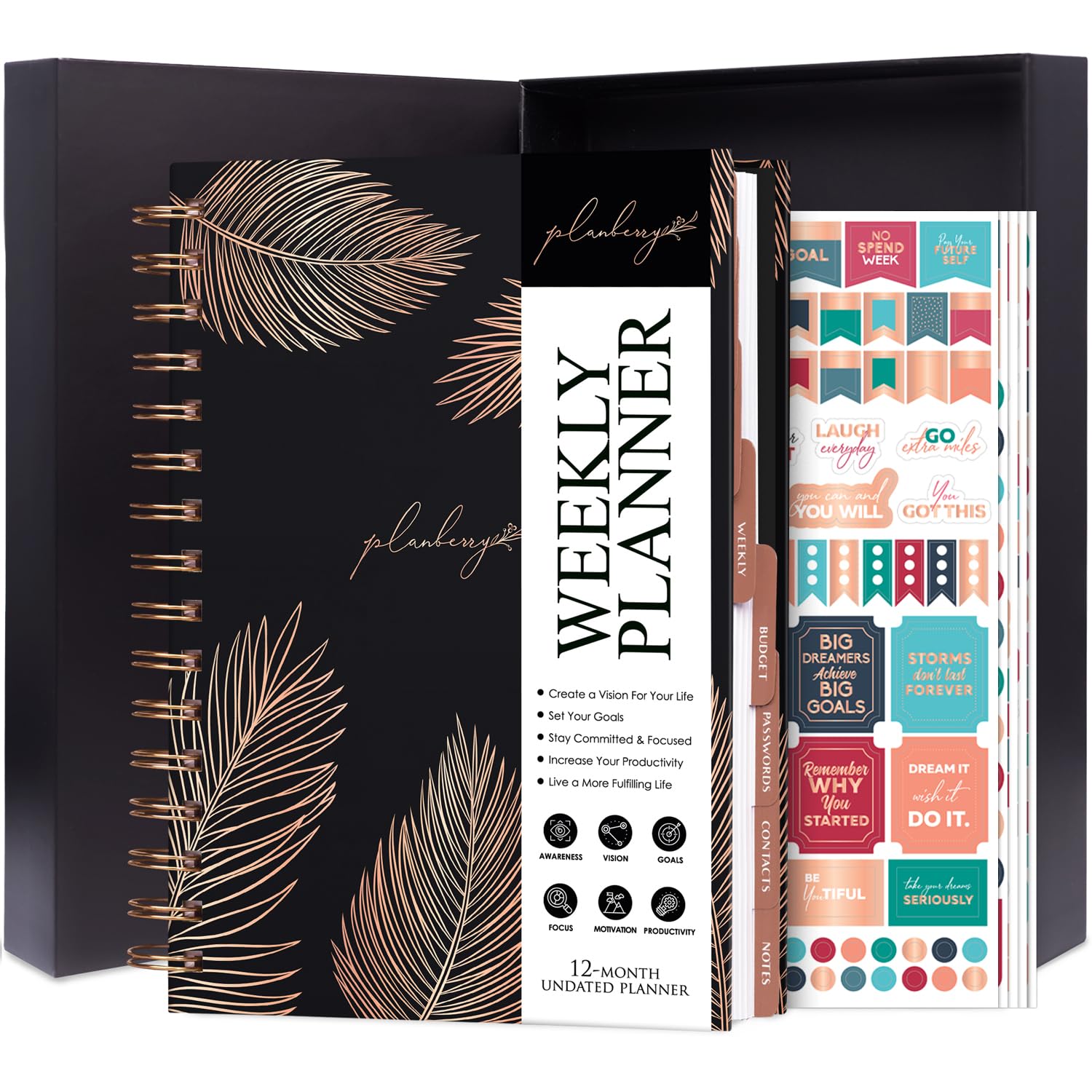 PLANBERRY Weekly Planner Premium – Undated Life Organizer & Budget Planner – Time Management, Goal Setting, To-Do List, Work-Life Balance & Habit