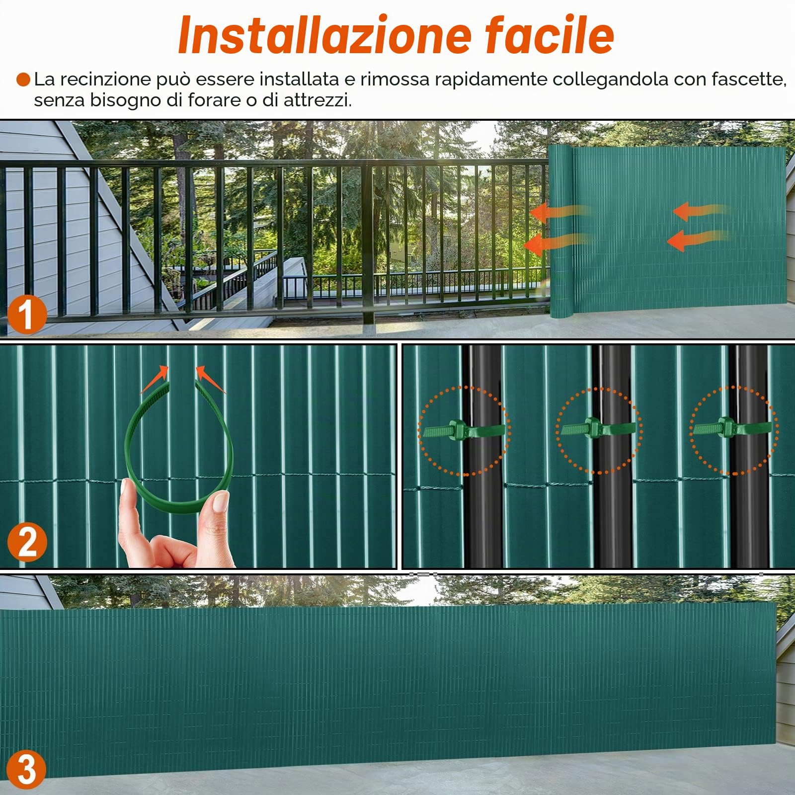FIVMEN - Recinzione frangivista in PVC per la privacy del balcone, con fascette, protezione da sguardi indiscreti e dal vento, impermeabile, senza fori, per giardino e terrazza, 80 x 500 cm, verde