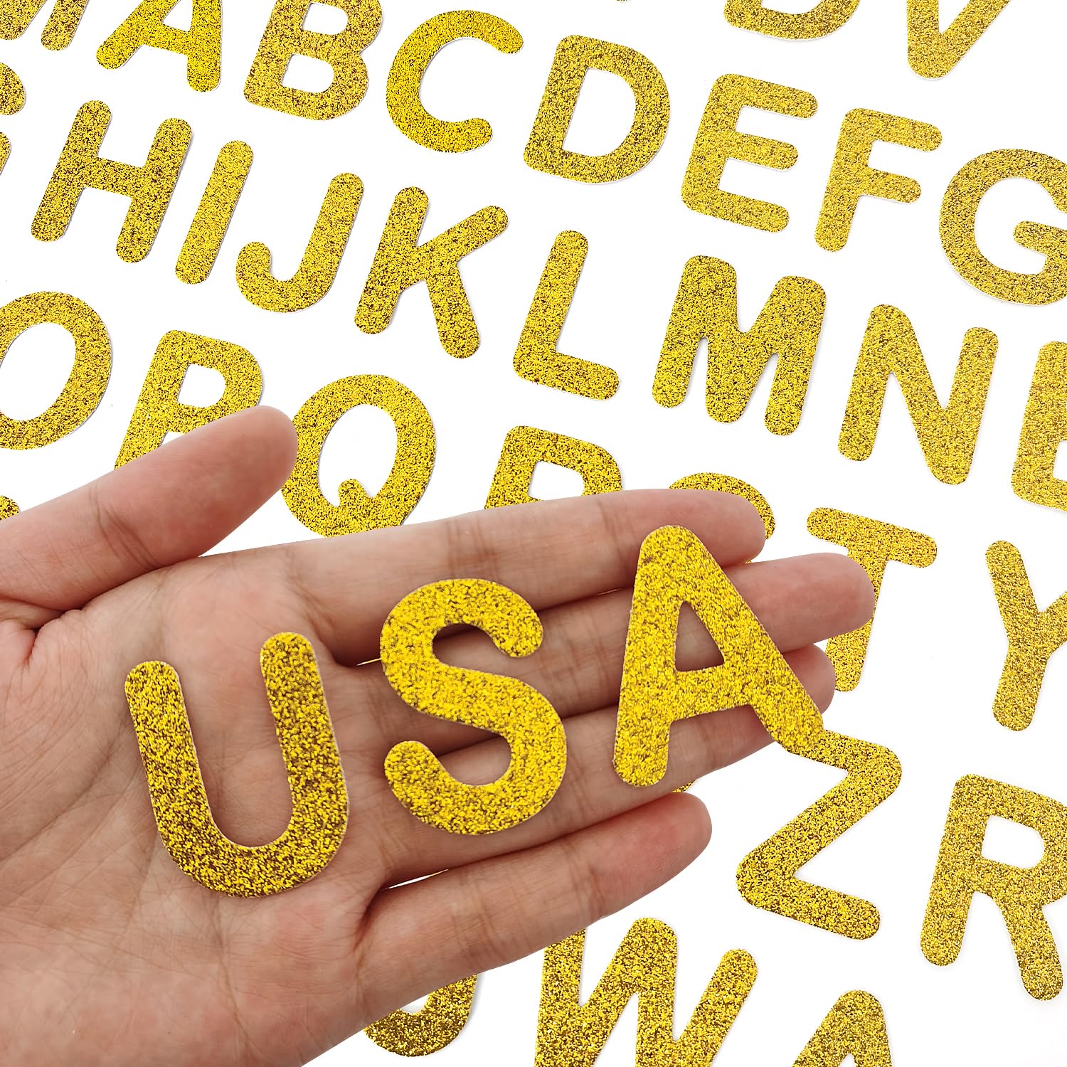 52 Pcs Glitter Alphabet A to Z Set Iron-on Letters, for Jackets, Backpacks, Hats Shirts - Gold