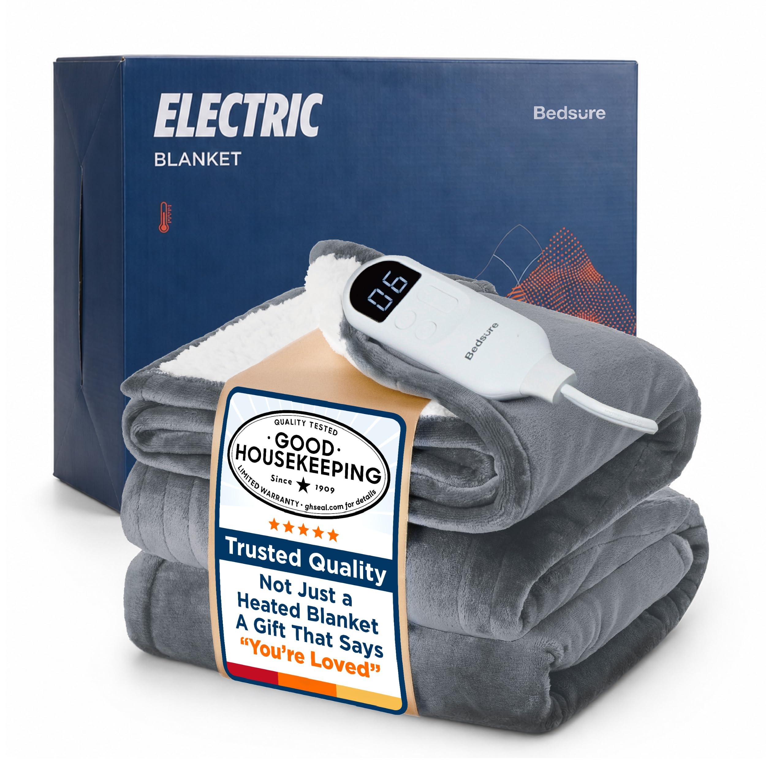 Bedsure Electric Blanket Twin with Preheat Function - Soft Flannel Heated Blanket Twin Size, Fast Heating with 6 Time Settings (Up to 10H) & 6 Heat Settings, Gifts for Grandma (62x84 inches, Grey)