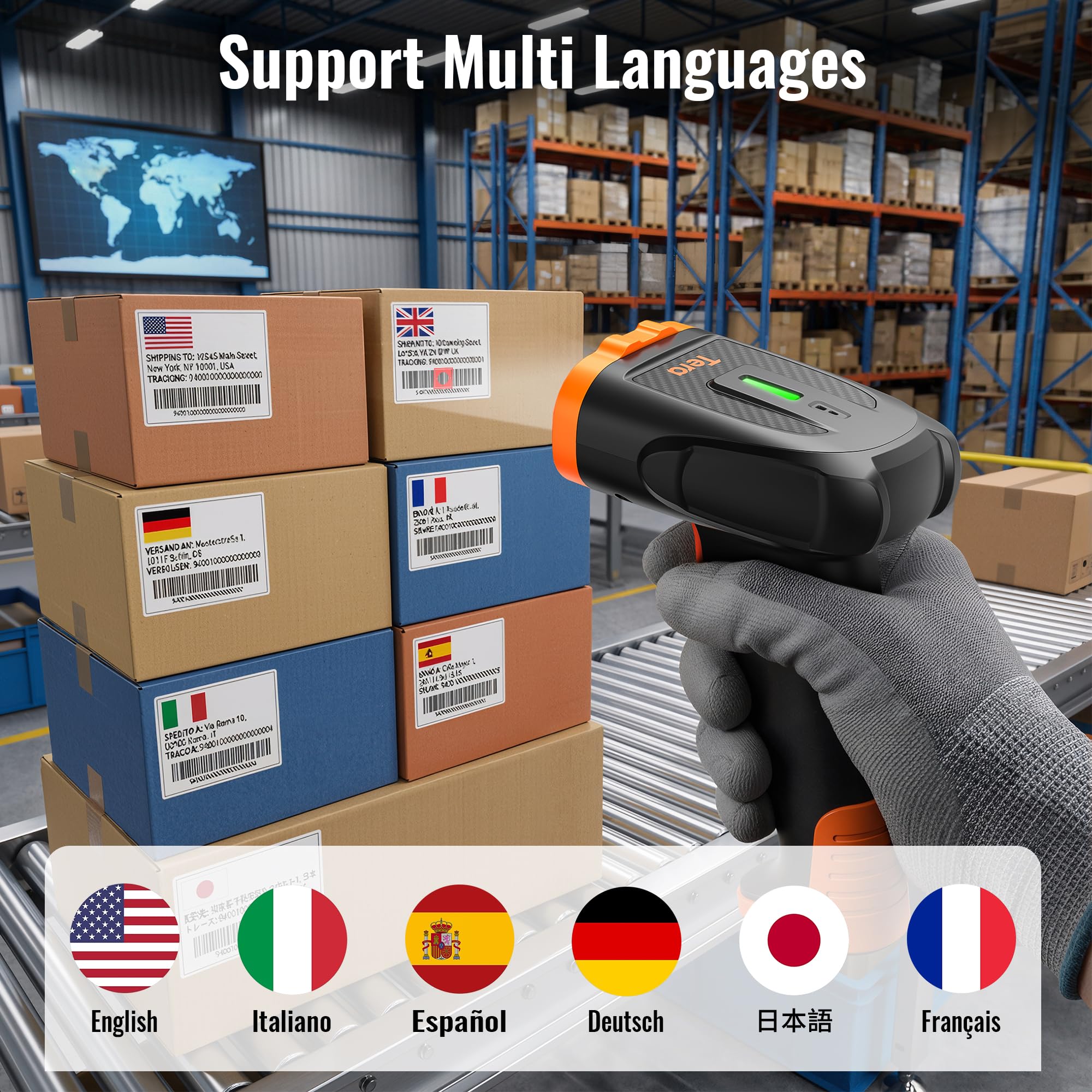 Tera Escáner de códigos de Barras 1D 2D QR con Bluetooth: batería de polímero de Litio 2200 mAh 2.4G inalámbrico y USB Cable escáner Manual CMOS Global Shutter para POS almacén Comercio Oficina D5300